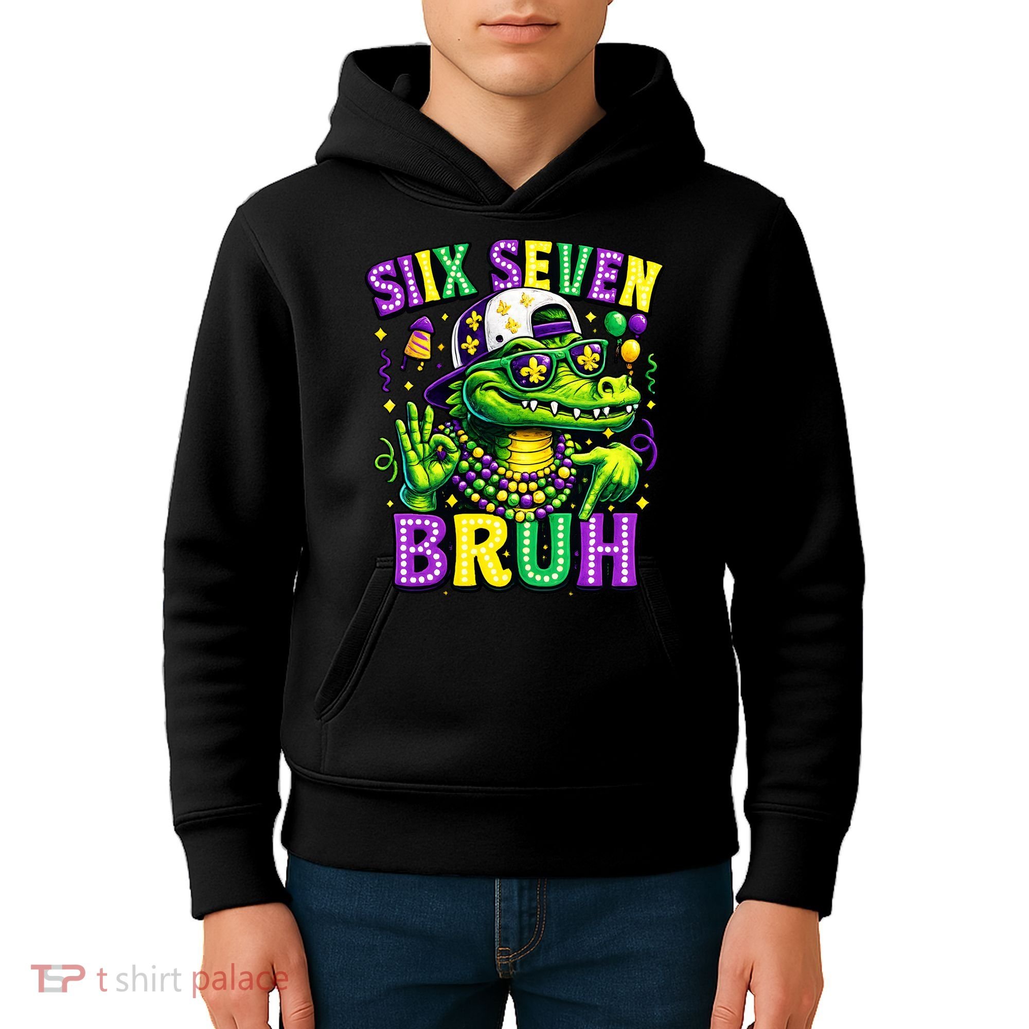 Mardi Gras 67 Six Seven Bruh Mardigator Alligator 6-7 Kids Hoodie