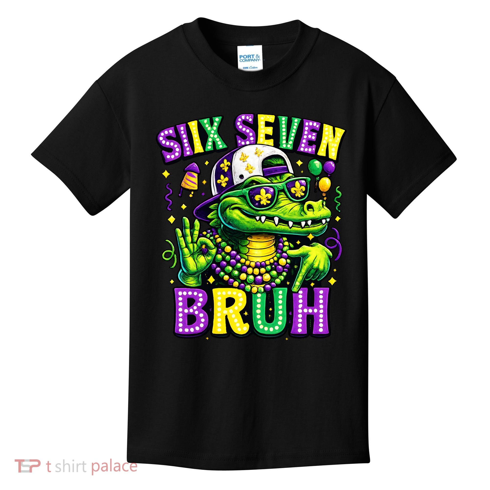 Mardi Gras 67 Six Seven Bruh Mardigator Alligator 6-7 Kids T-Shirt