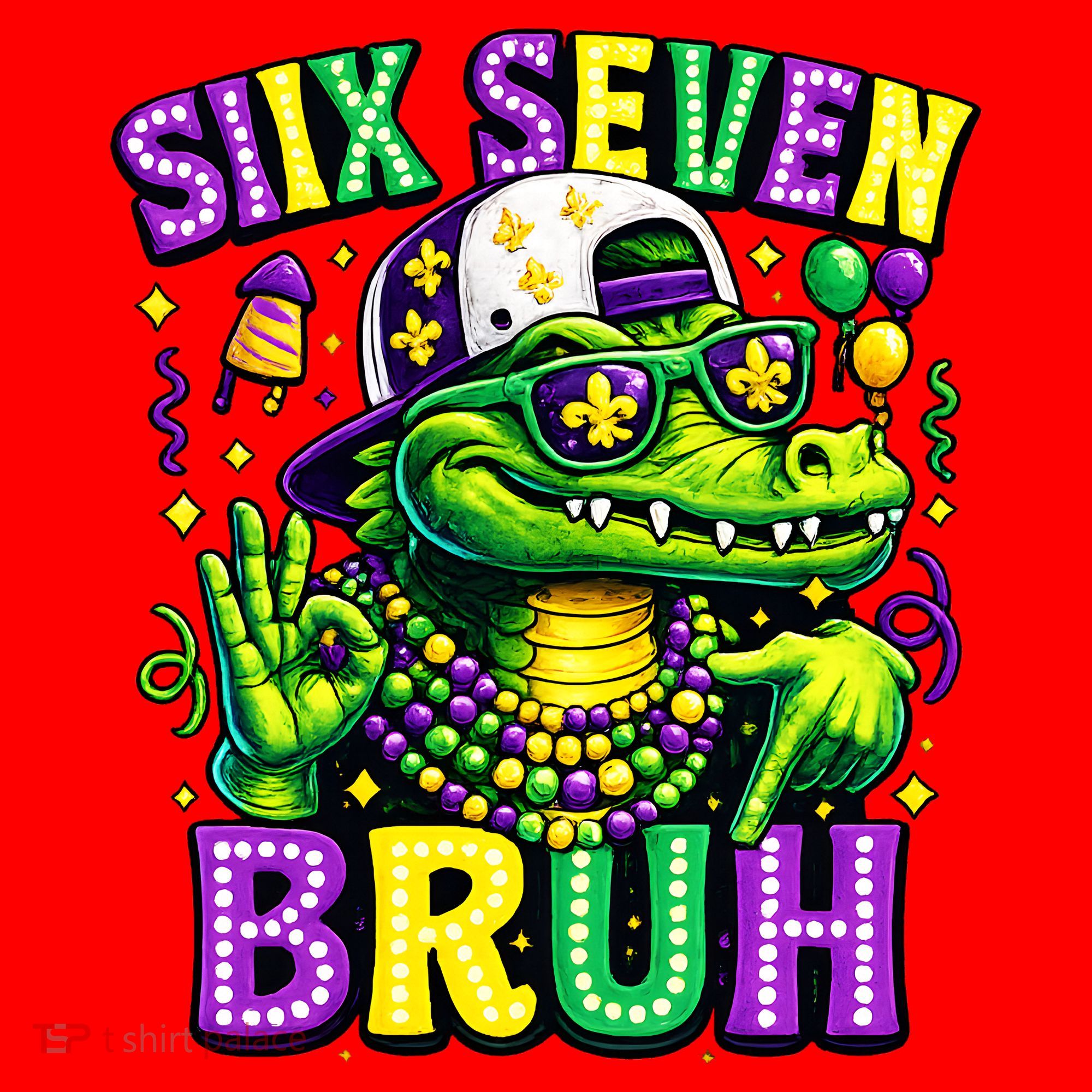 Mardi Gras 67 Six Seven Bruh Mardigator Alligator 6-7 Santa Hat