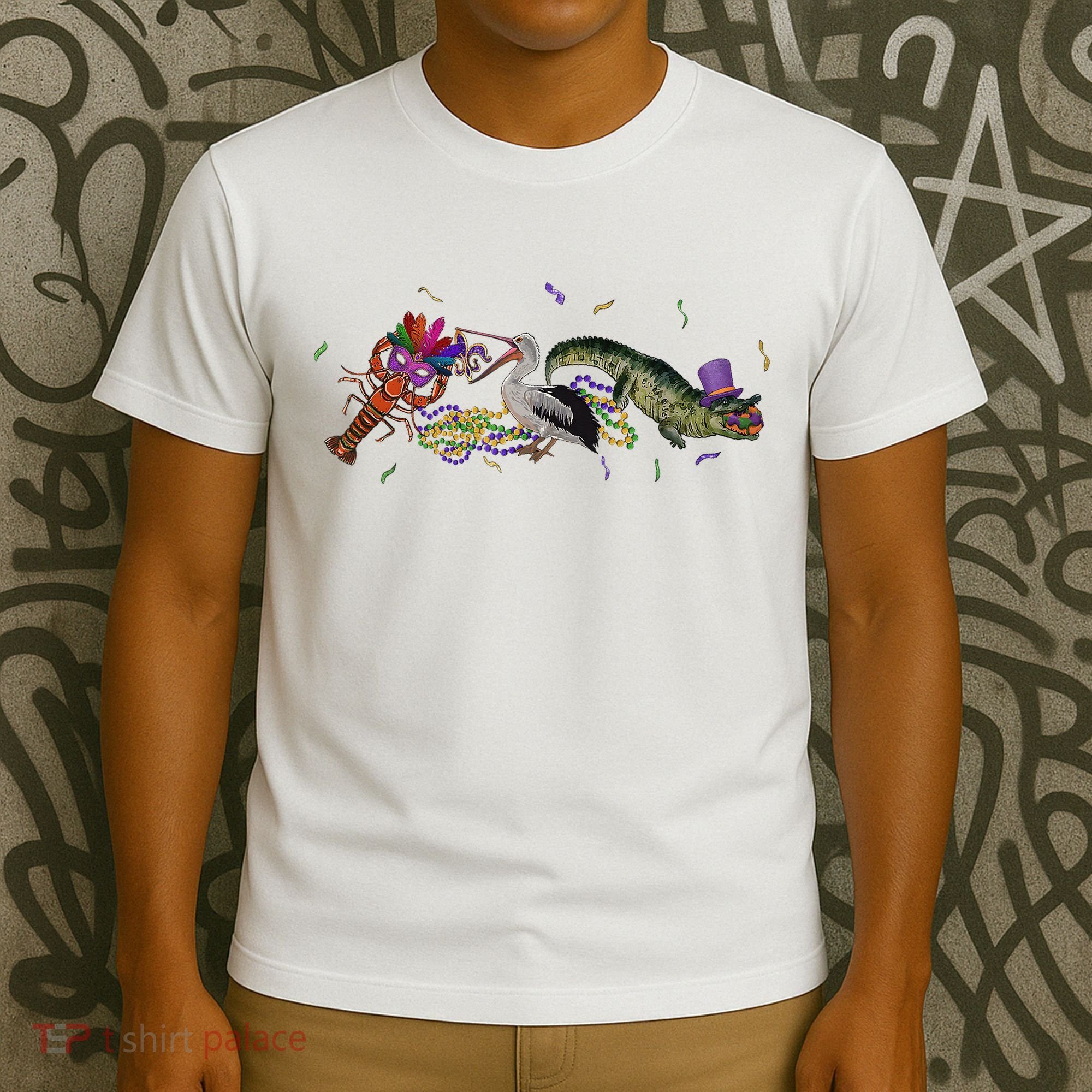 Mardi Gras Alligator Pelican Crawfish New Orleans Carnival T-Shirt