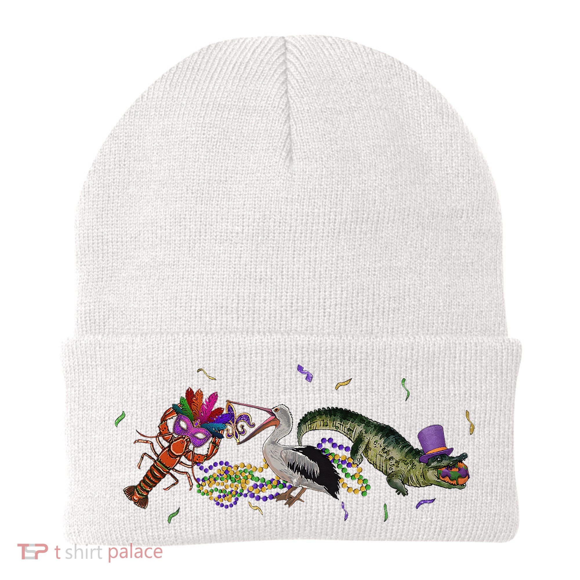 Mardi Gras Alligator Pelican Crawfish New Orleans Carnival Beanie