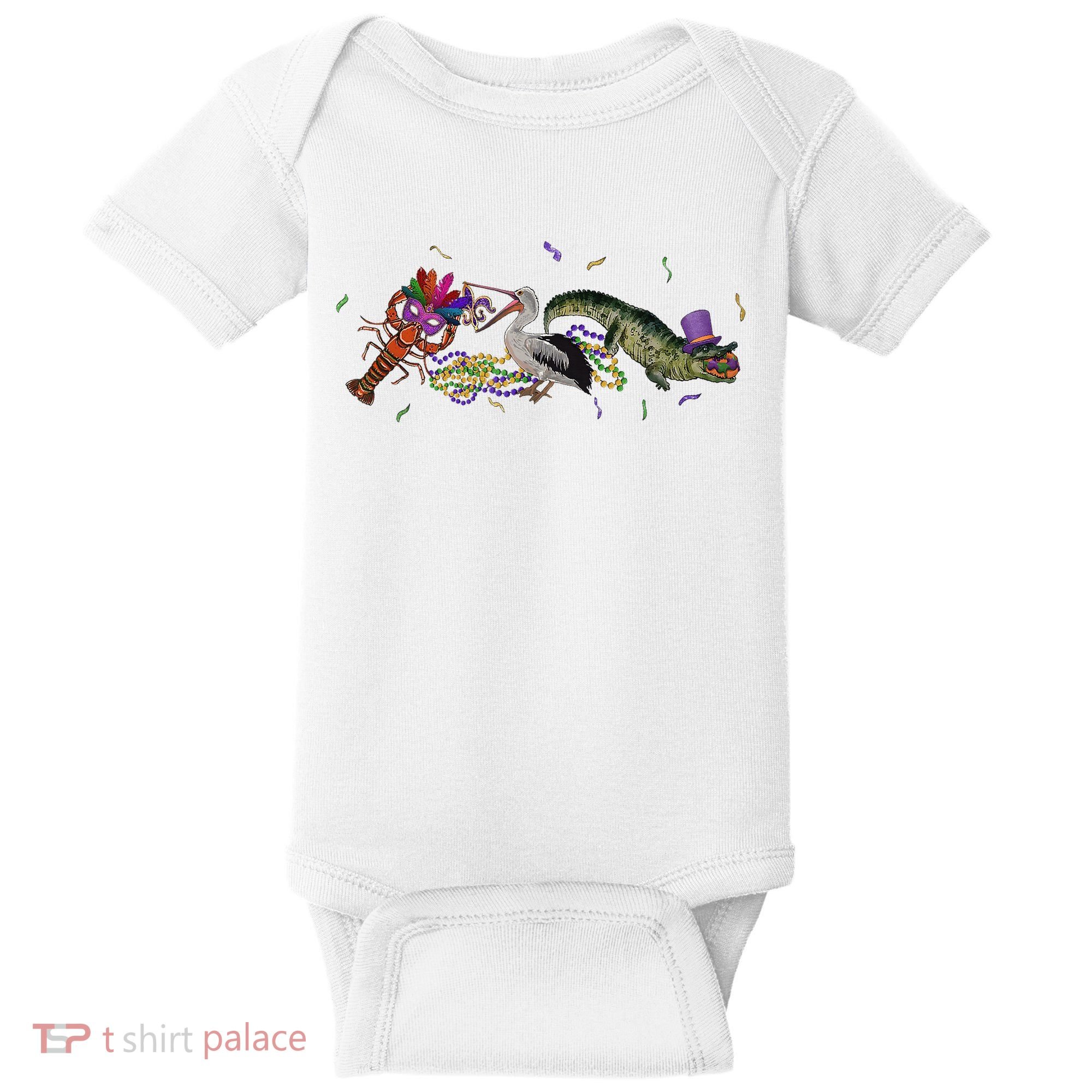Mardi Gras Alligator Pelican Crawfish New Orleans Carnival Baby Bodysuit
