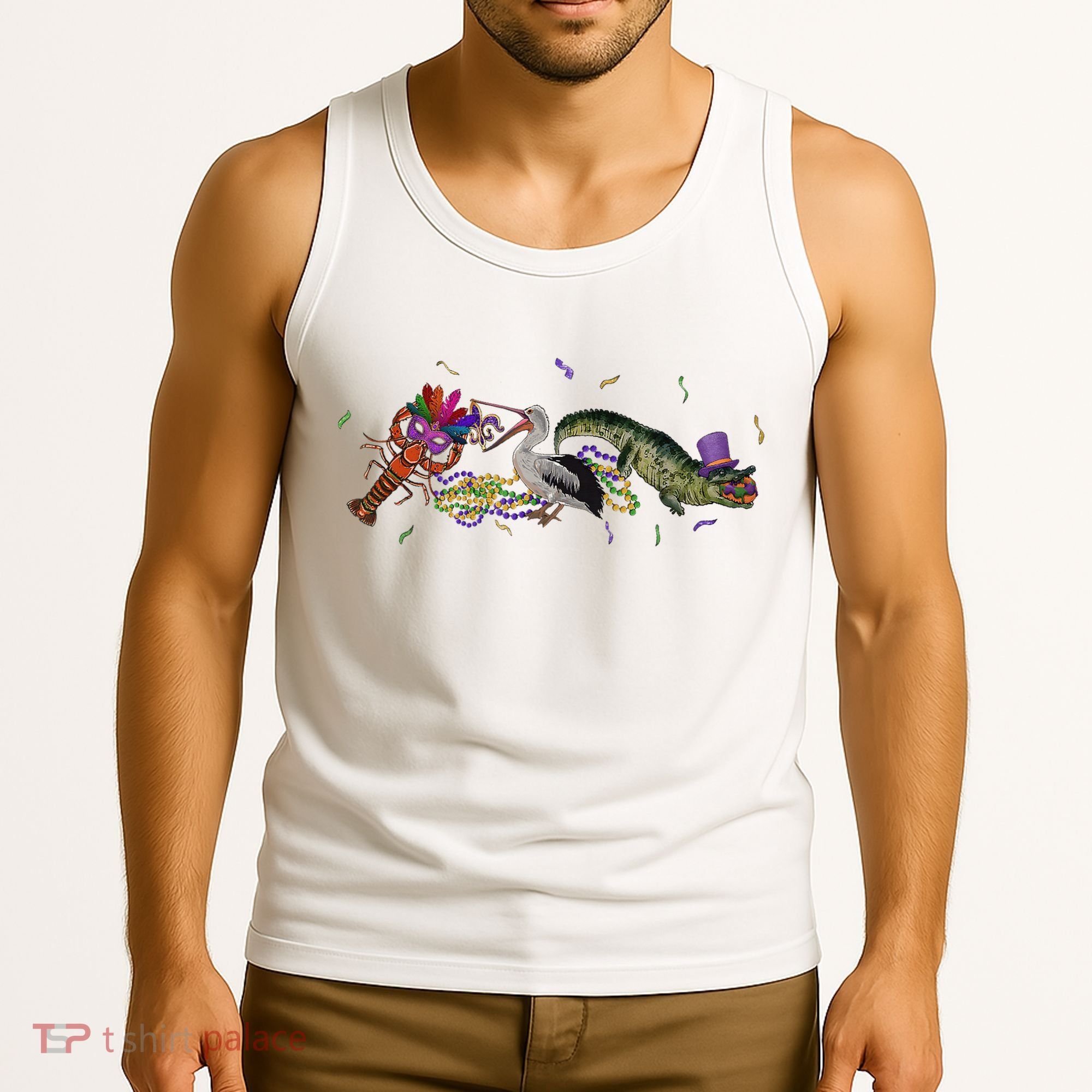 Mardi Gras Alligator Pelican Crawfish New Orleans Carnival Tank Top