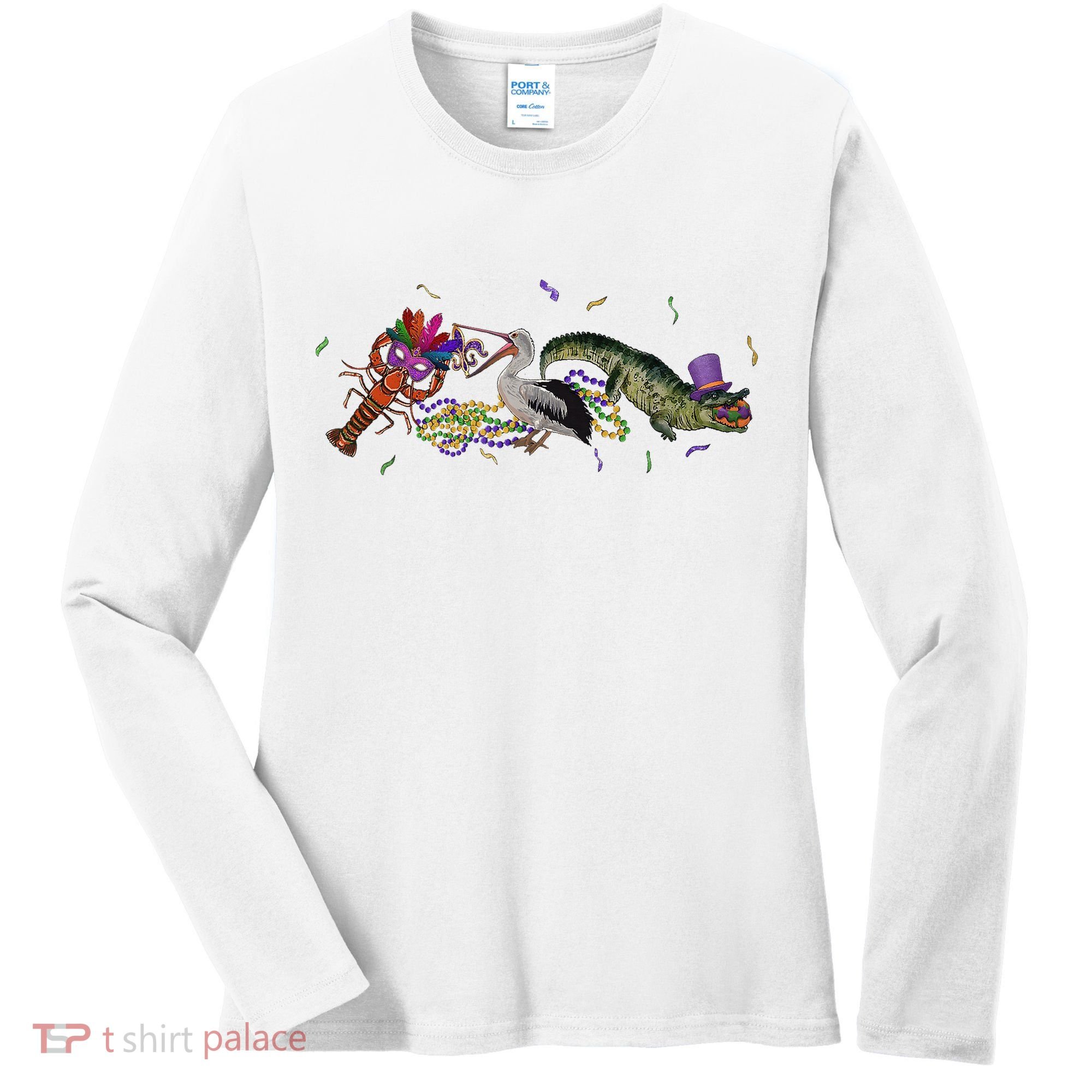 Mardi Gras Alligator Pelican Crawfish New Orleans Carnival Women's Long Sleeve Shirt