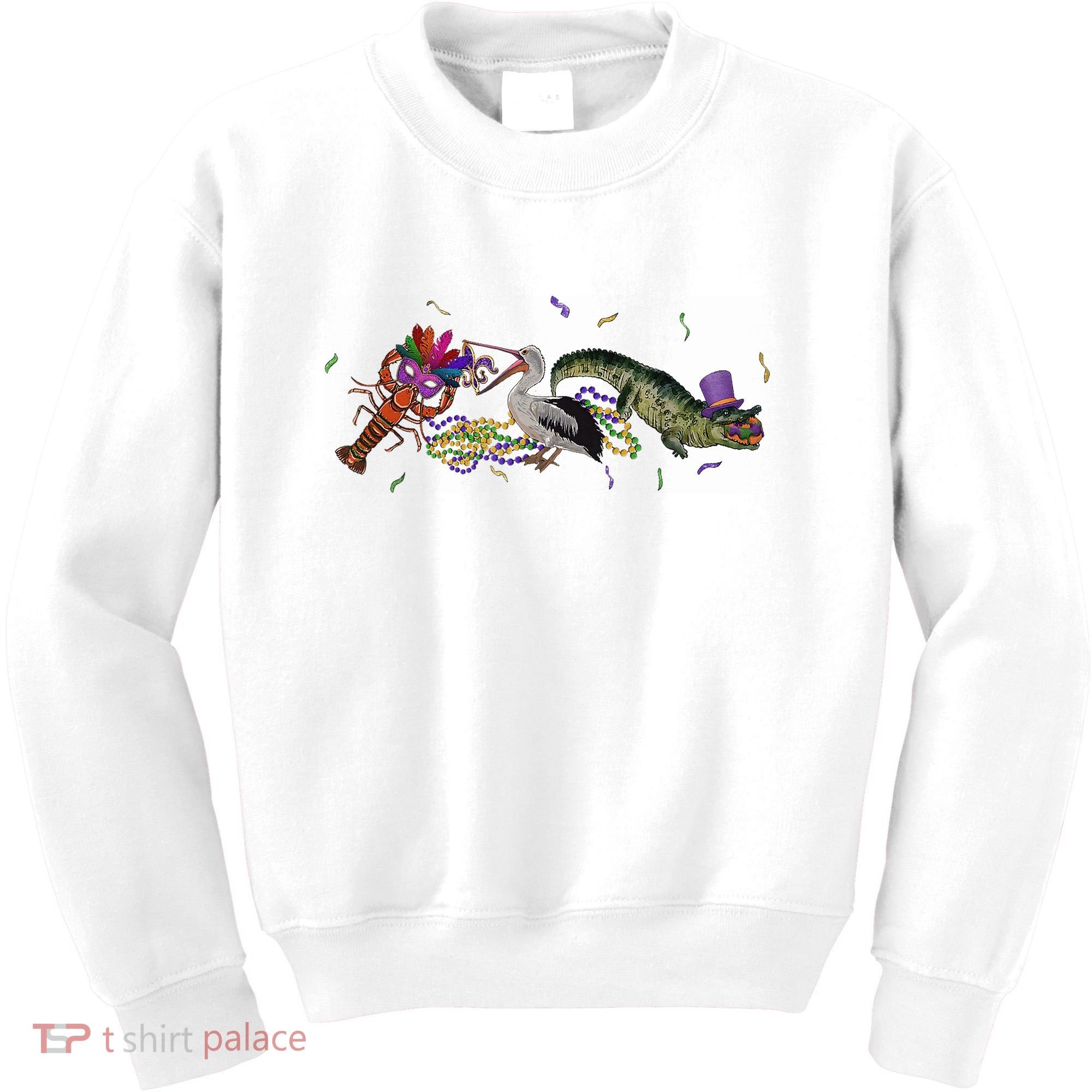 Mardi Gras Alligator Pelican Crawfish New Orleans Carnival Kids Sweatshirt