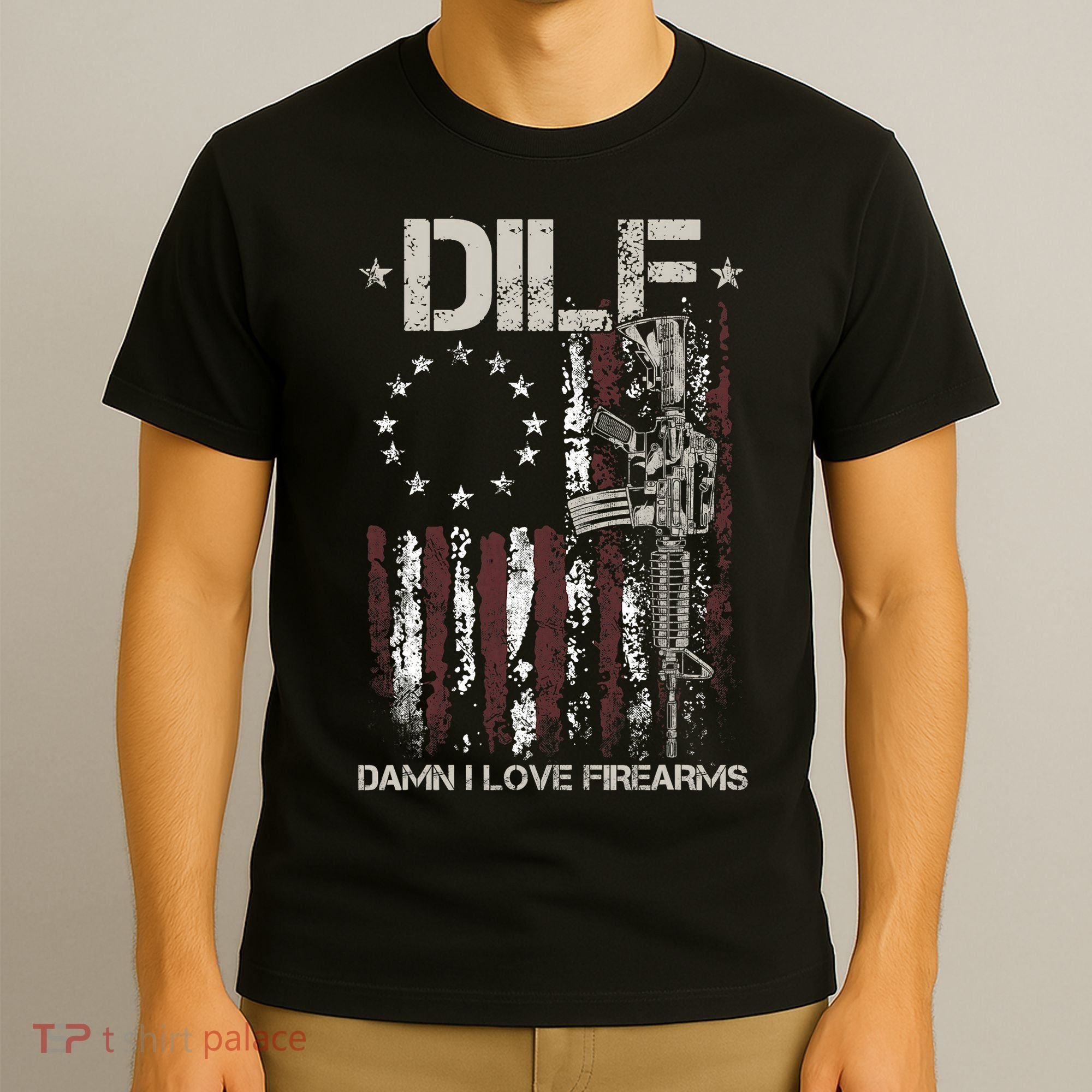 Men Gun American Flag DILF Damn I Love Firearms T-Shirt