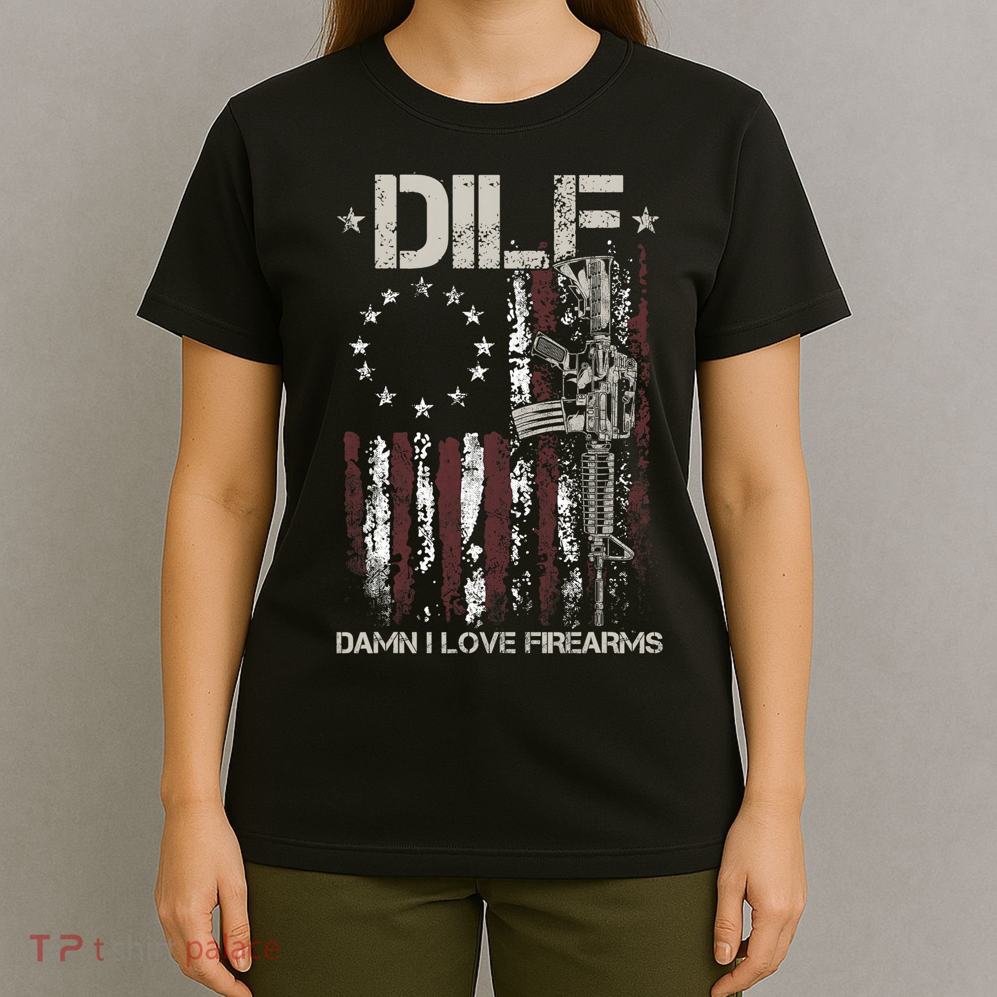 Men Gun American Flag DILF Damn I Love Firearms T-Shirt