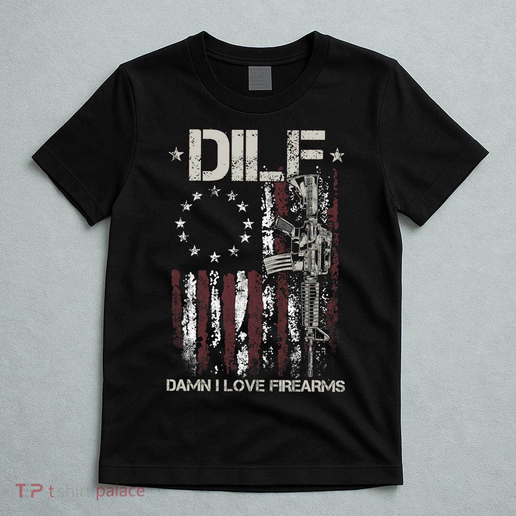 Men Gun American Flag DILF Damn I Love Firearms T-Shirt