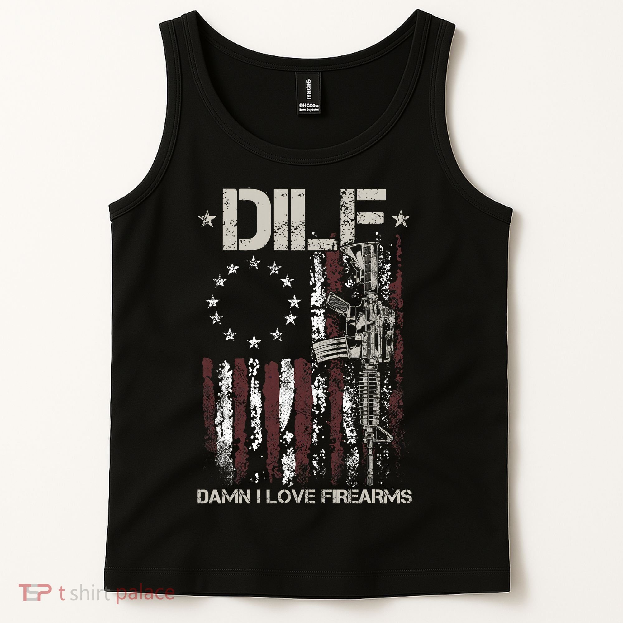 Men Gun American Flag DILF Damn I Love Firearms Tank Top