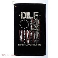 Men Gun American Flag DILF Damn I Love Firearms Golf Towel thumb 0