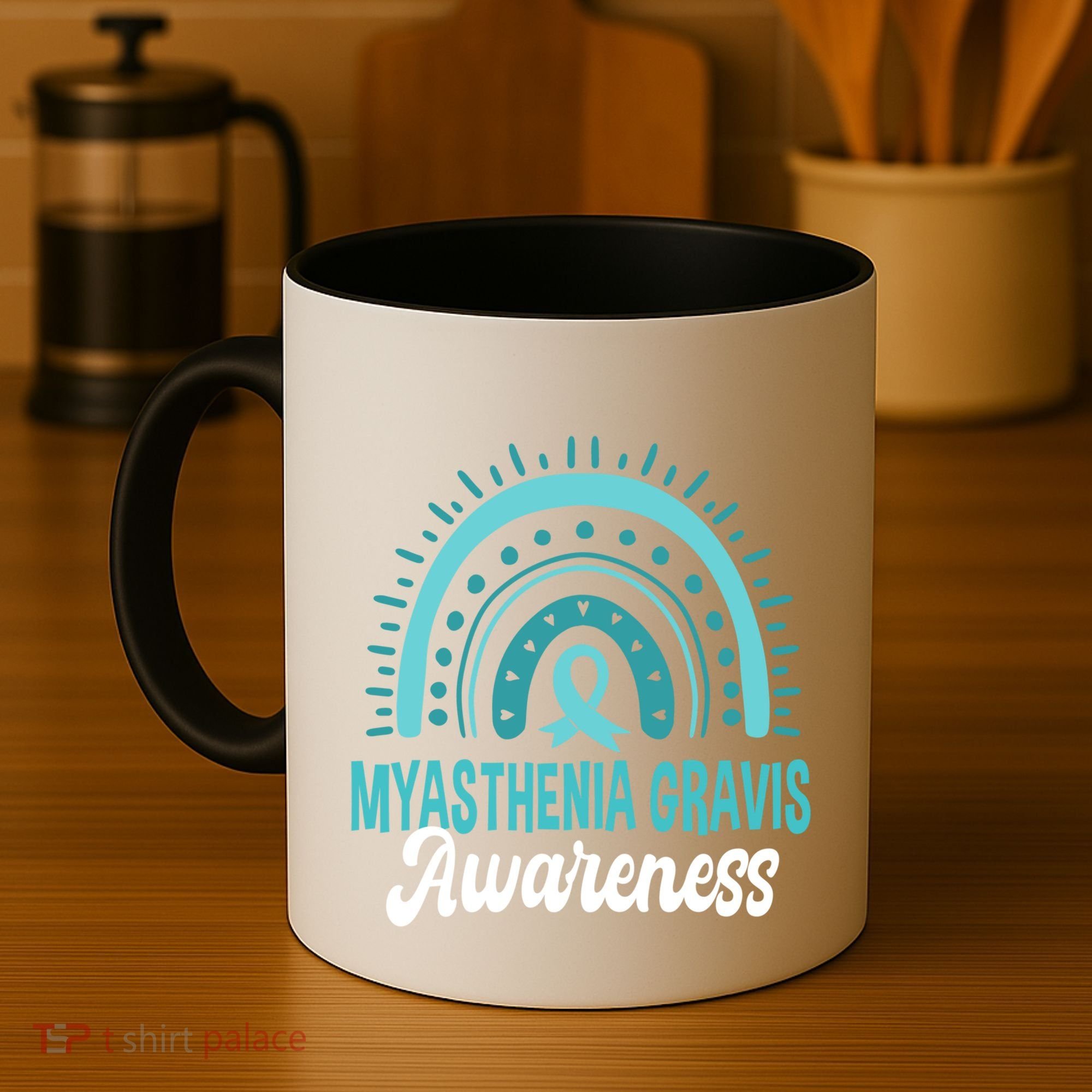 Myasthenia Gravis Awareness Boho Rainbow Wear Teal Ribbon Meaningful Gift Coffee Mug