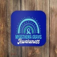 Myasthenia Gravis Awareness Boho Rainbow Wear Teal Ribbon Meaningful Gift Coaster thumb 0