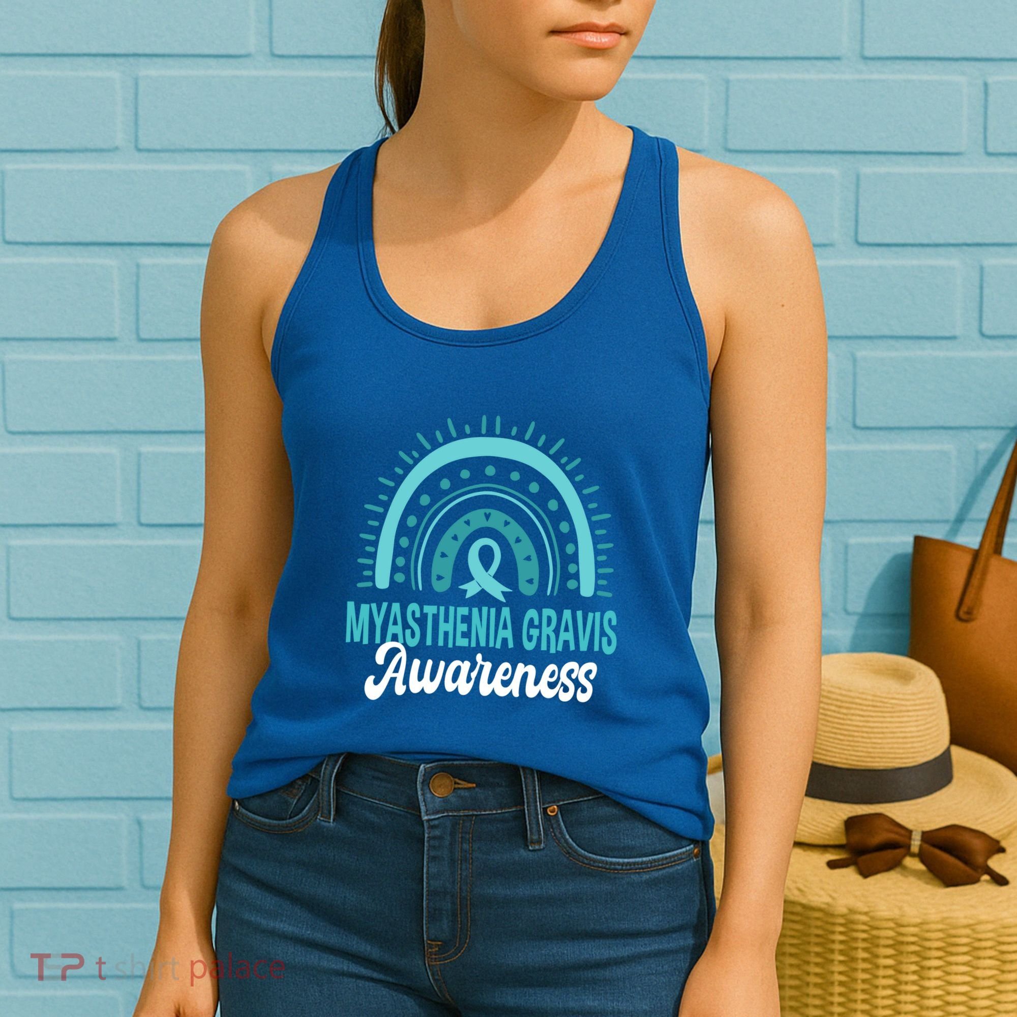 Myasthenia Gravis Awareness Boho Rainbow Wear Teal Ribbon Meaningful Gift Women's Tank Top