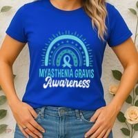 Myasthenia Gravis Awareness Boho Rainbow Wear Teal Ribbon Meaningful Gift Women's T-Shirt thumb 2