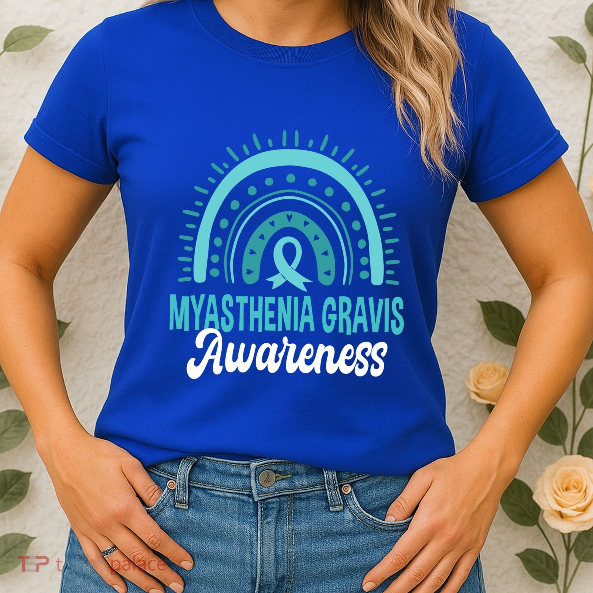 Myasthenia Gravis Awareness Boho Rainbow Wear Teal Ribbon Meaningful Gift Women's T-Shirt