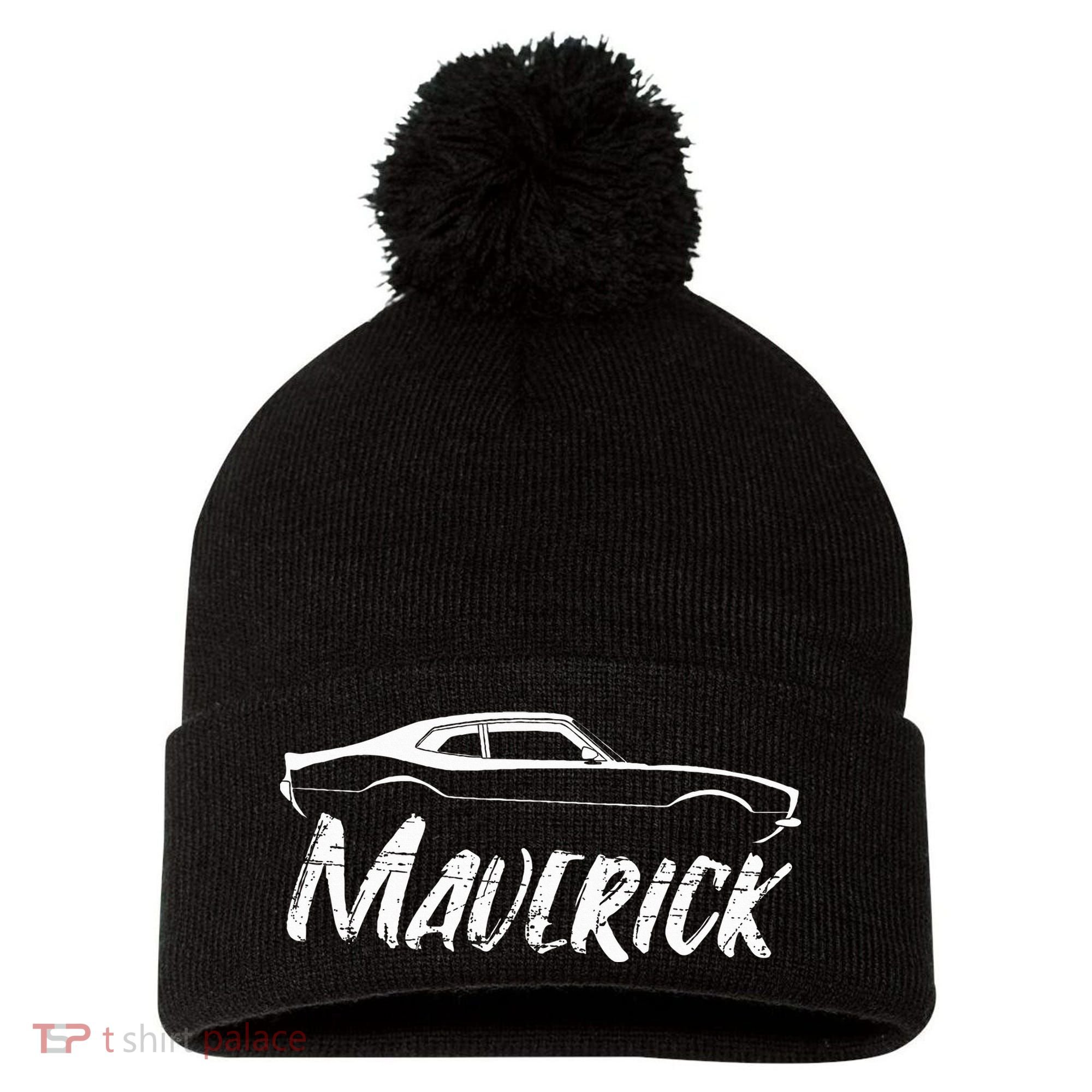 Maverick Grabber American Muscle Car Classic Pom Pom 12in Knit Beanie