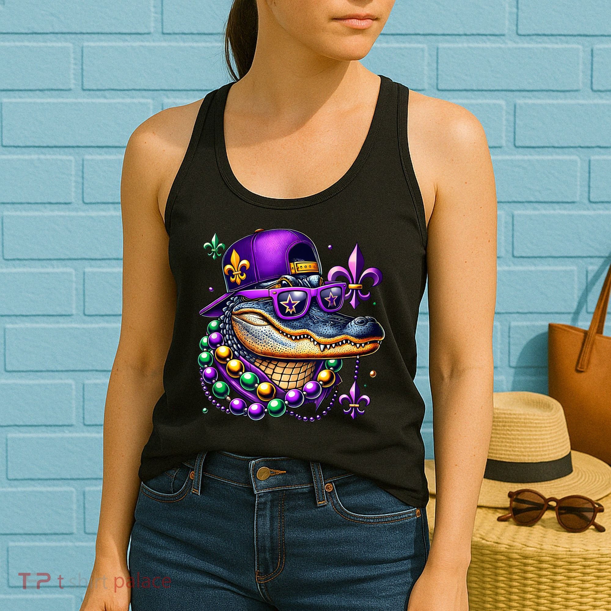 Mardi Gras Alligator Mardigator Crocodile Women's Tank Top
