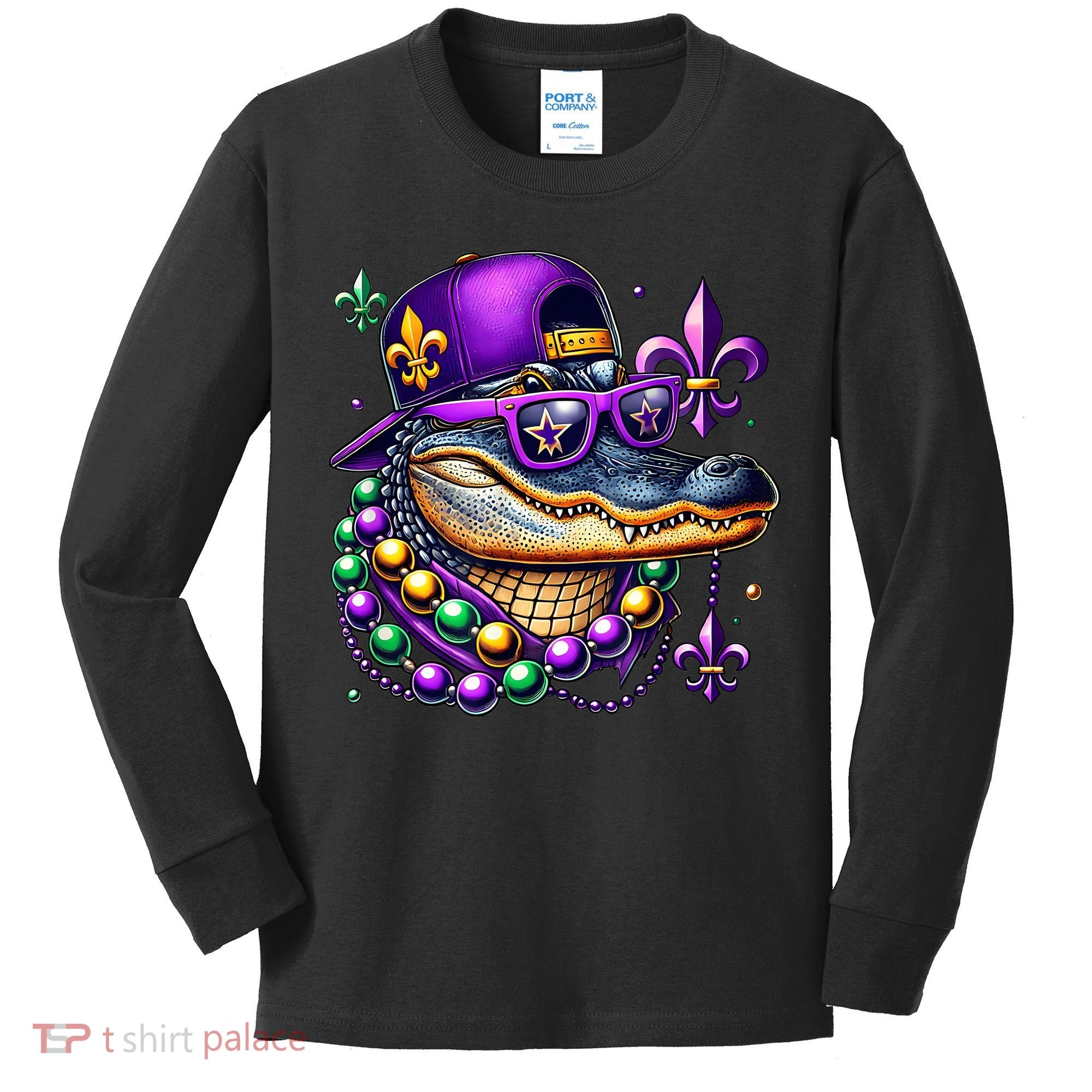Mardi Gras Alligator Mardigator Crocodile Kids Long Sleeve Shirt