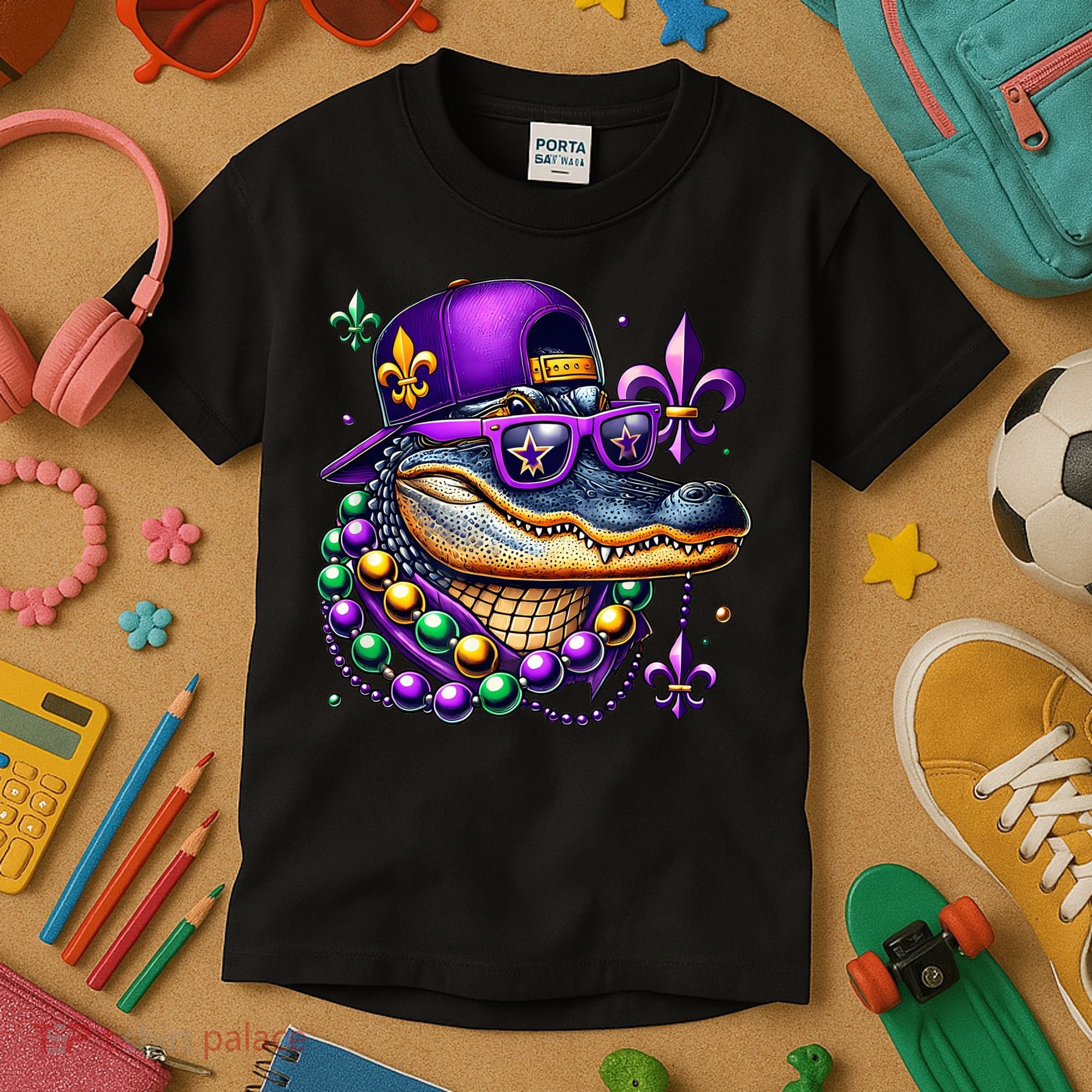Mardi Gras Alligator Mardigator Crocodile Kids T-Shirt