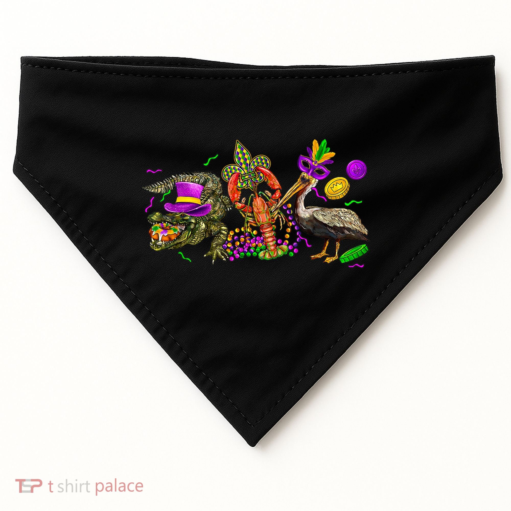 Mardi Gras ABC Alligator Brown Pelican Crawfish Louisiana USA-Made Doggie Bandana