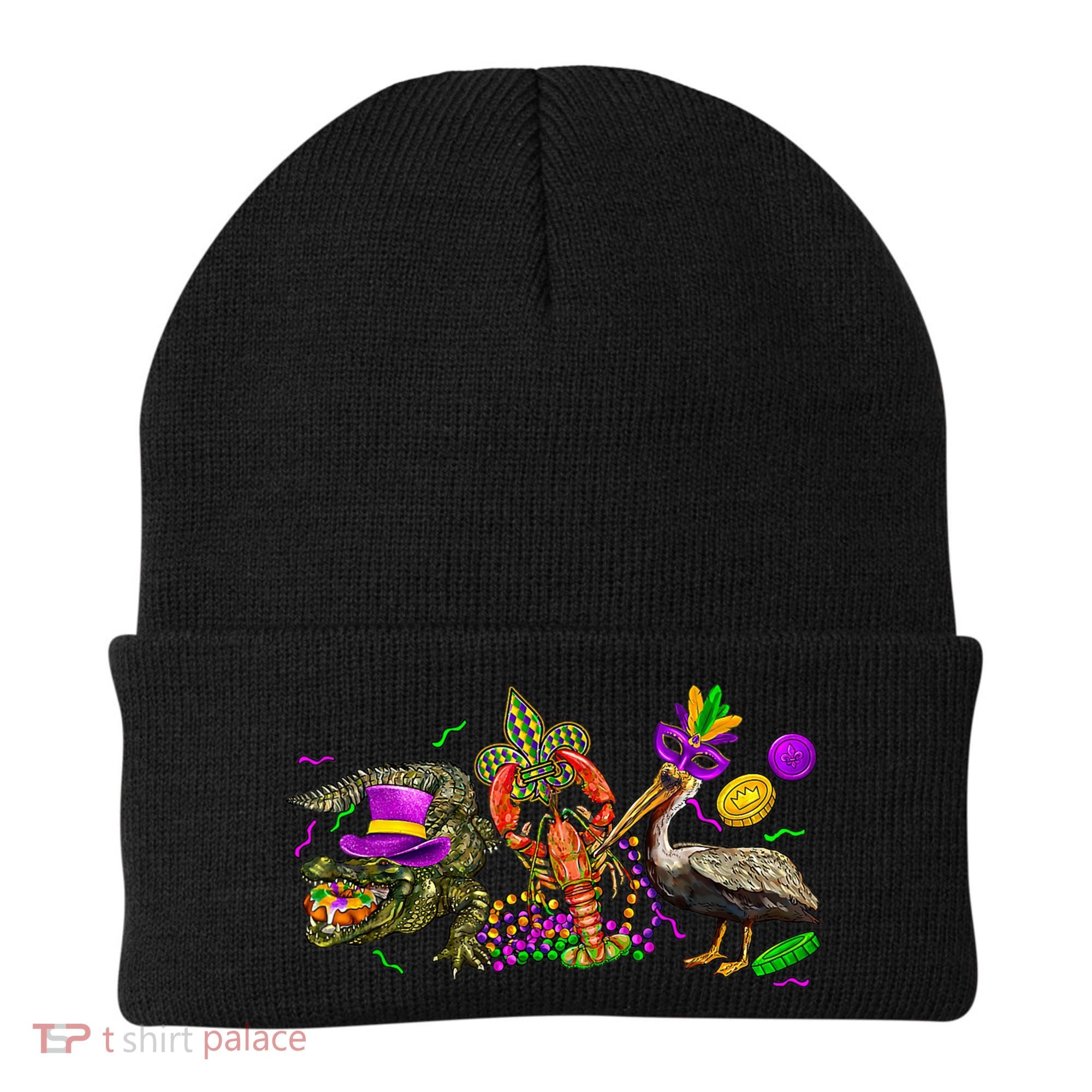 Mardi Gras ABC Alligator Brown Pelican Crawfish Louisiana Beanie