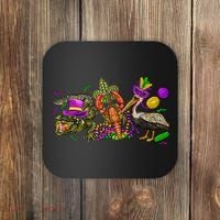 Mardi Gras ABC Alligator Brown Pelican Crawfish Louisiana Coaster thumb 0