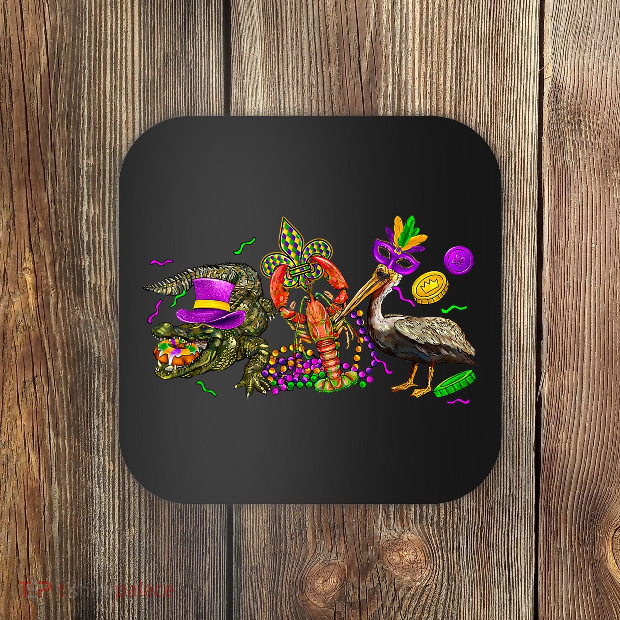 Mardi Gras ABC Alligator Brown Pelican Crawfish Louisiana Coaster