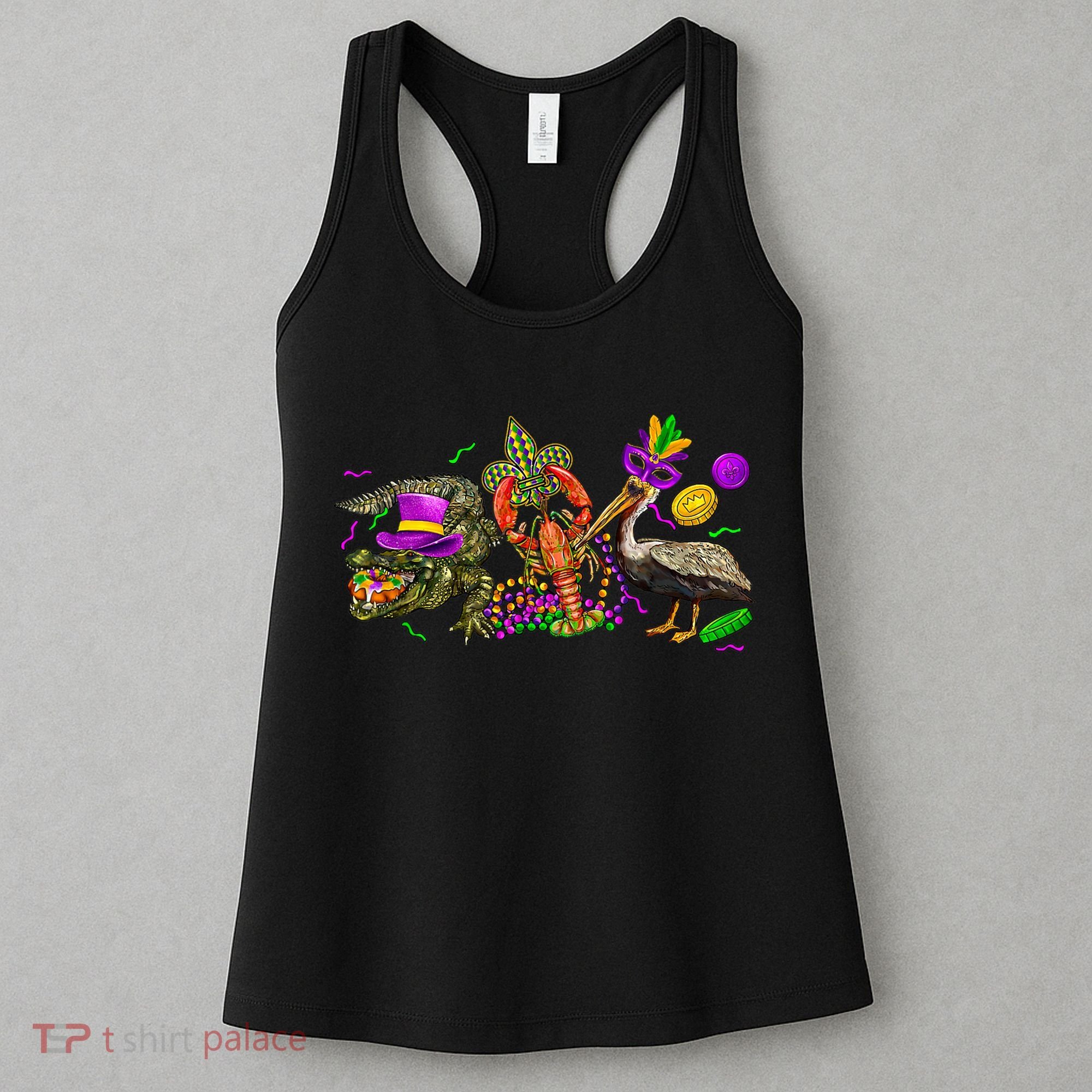 Mardi Gras ABC Alligator Brown Pelican Crawfish Louisiana Women's Tank Top