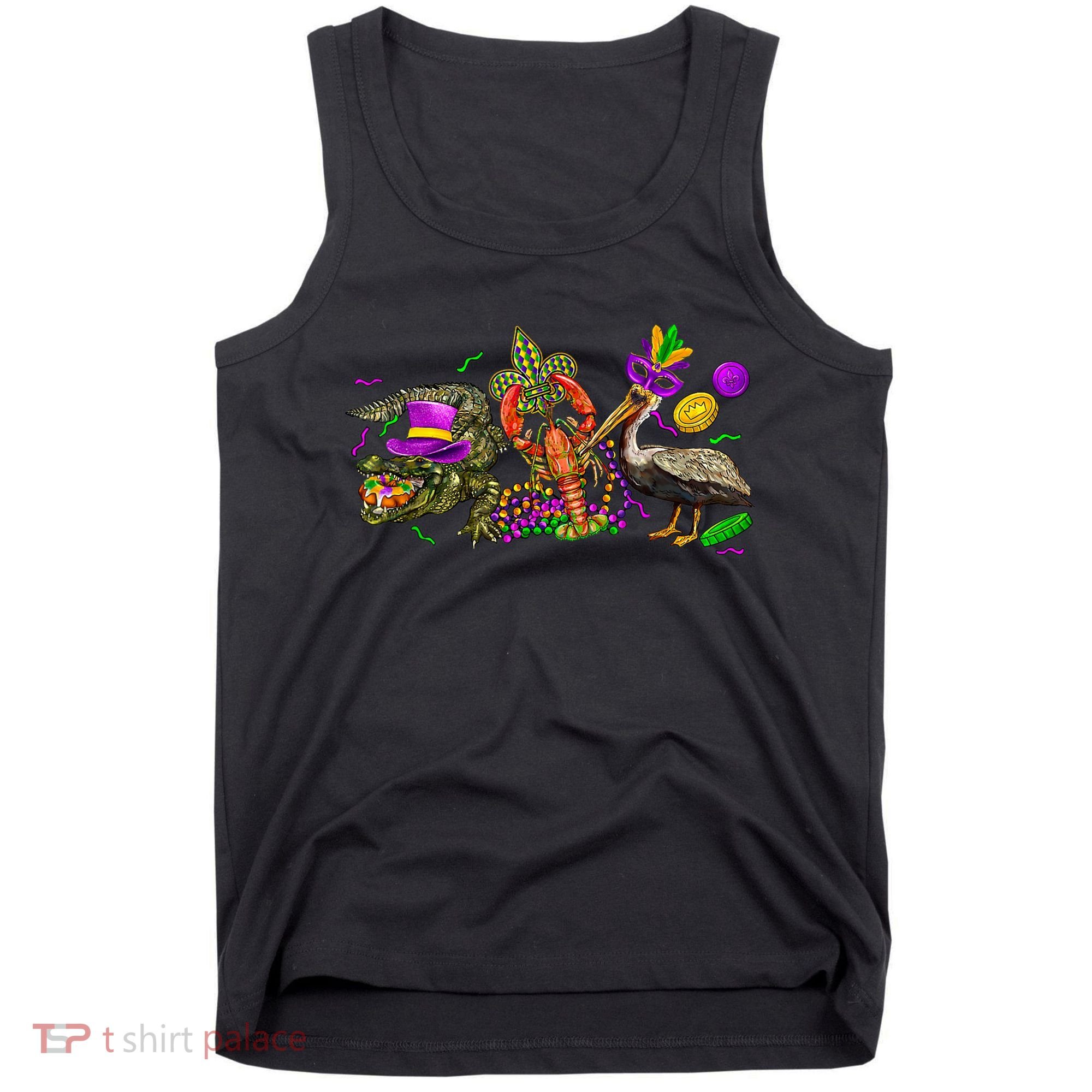 Mardi Gras ABC Alligator Brown Pelican Crawfish Louisiana Tank Top