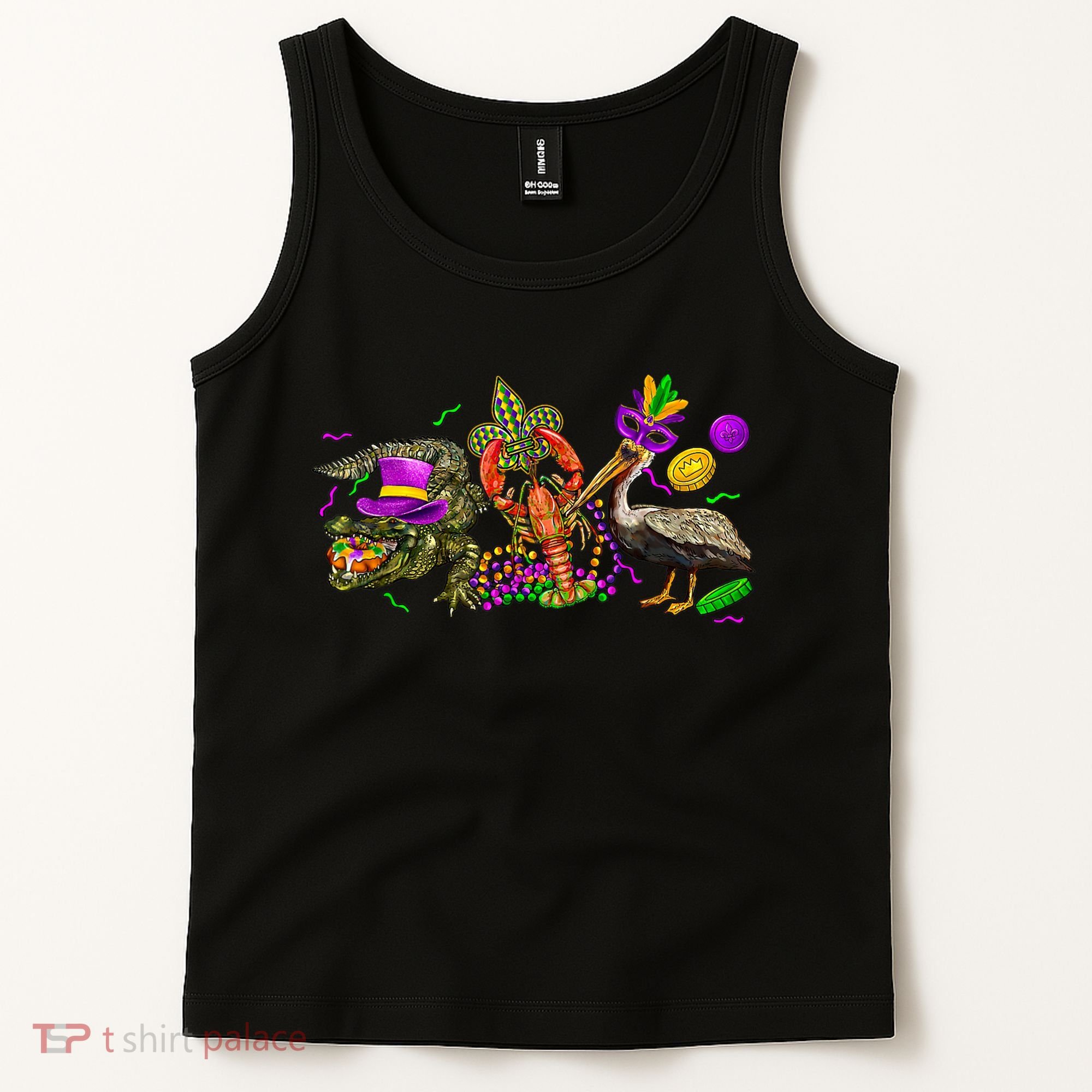 Mardi Gras ABC Alligator Brown Pelican Crawfish Louisiana Tank Top