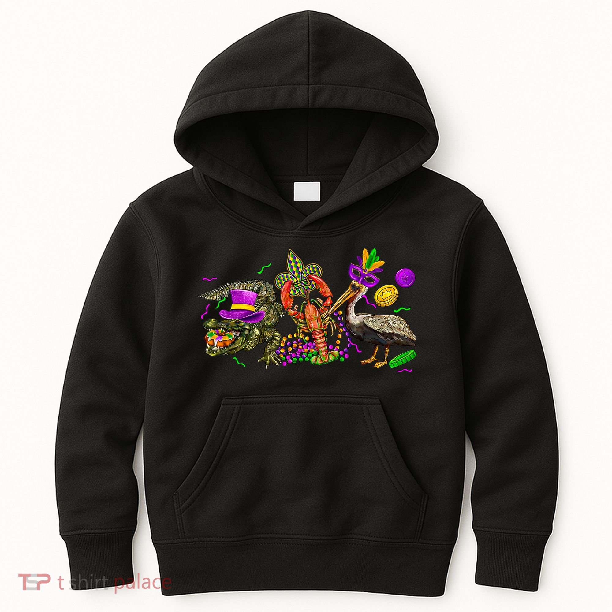 Mardi Gras ABC Alligator Brown Pelican Crawfish Louisiana Kids Hoodie