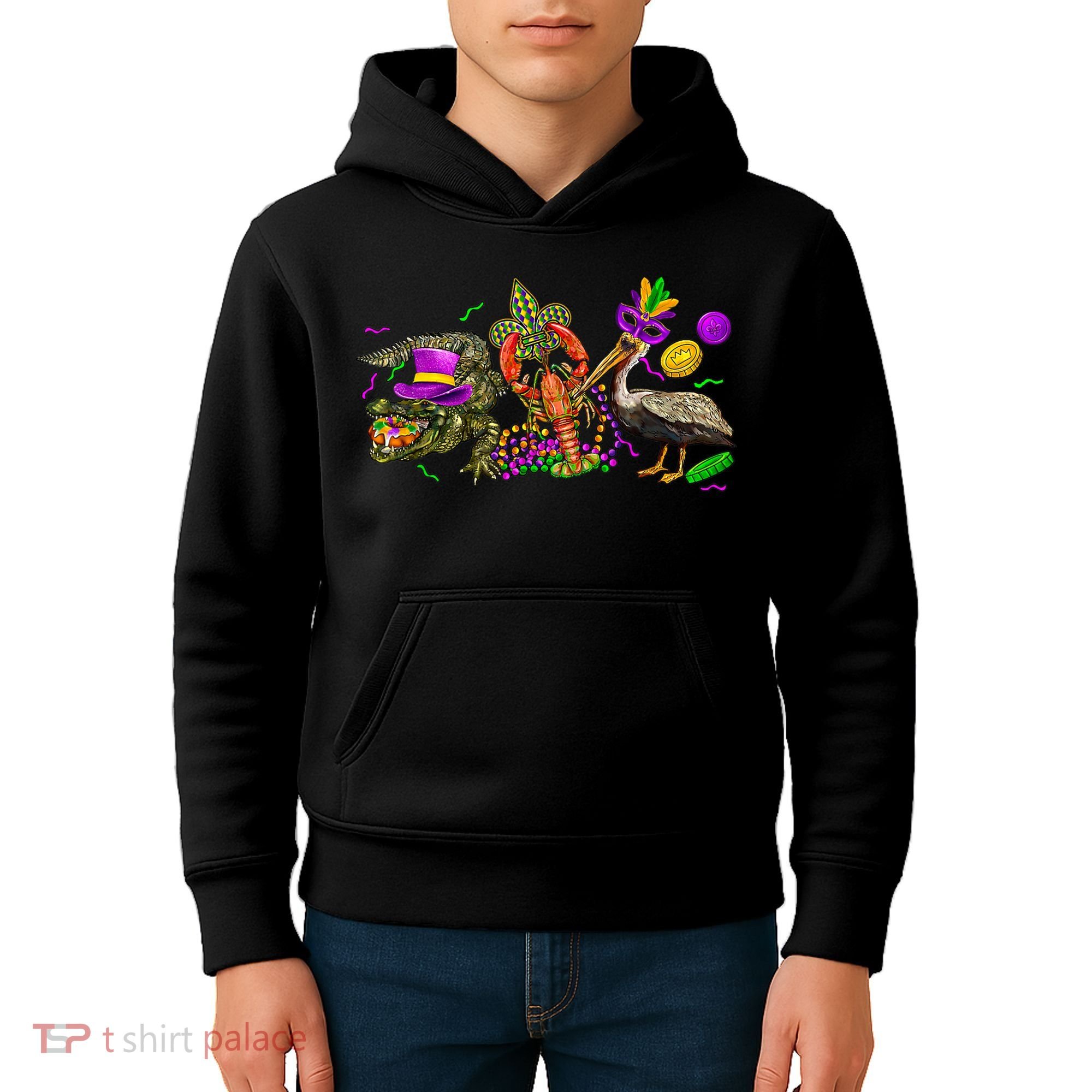 Mardi Gras ABC Alligator Brown Pelican Crawfish Louisiana Kids Hoodie