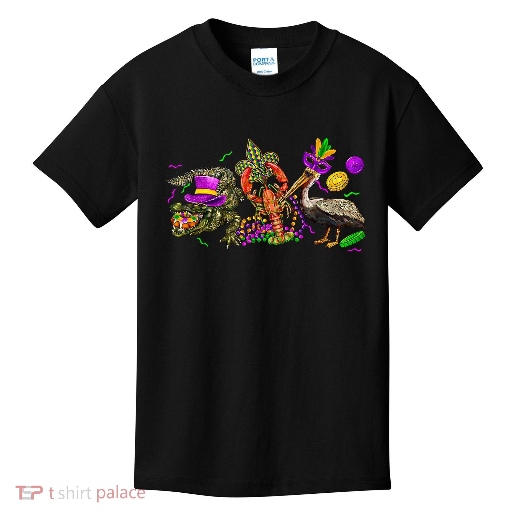 Mardi Gras ABC Alligator Brown Pelican Crawfish Louisiana Kids T-Shirt