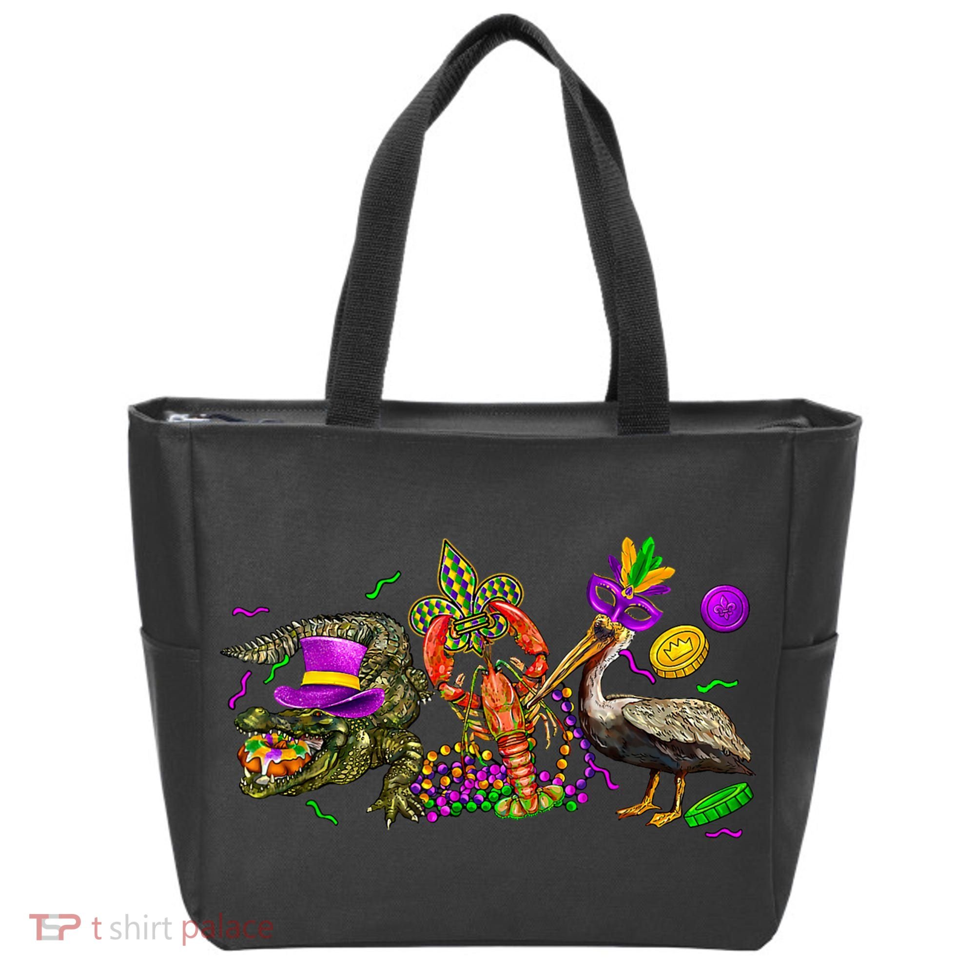 Mardi Gras ABC Alligator Brown Pelican Crawfish Louisiana Tote Bag