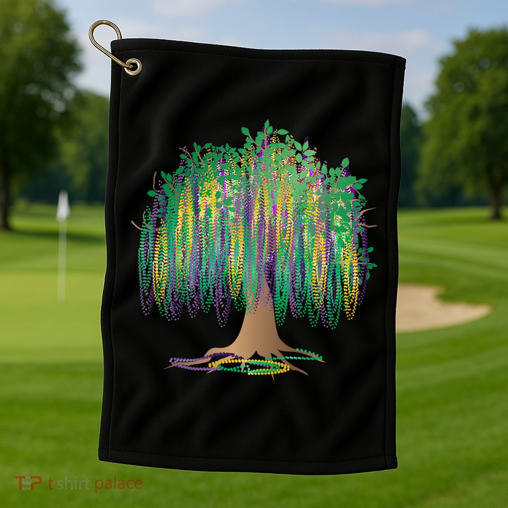 Mardi Gras Bead Tree Celebration Golf Towel