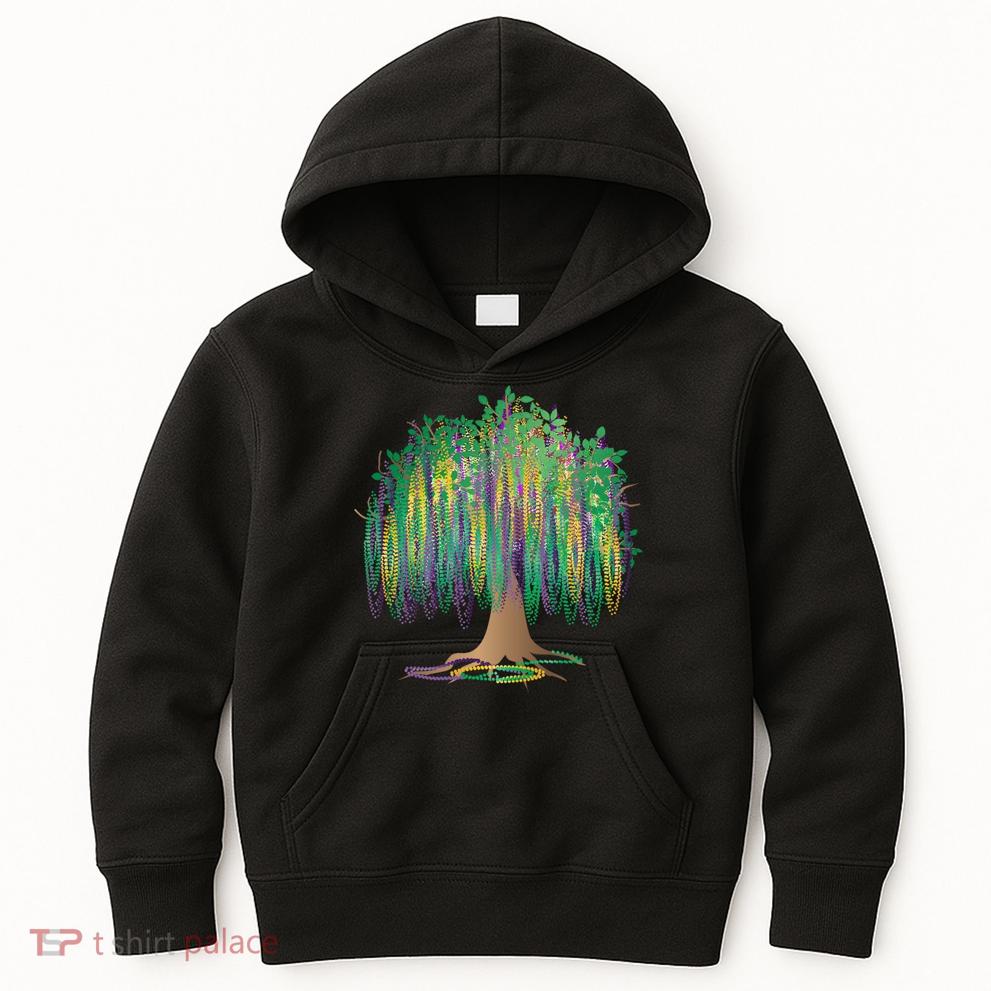 Mardi Gras Bead Tree Celebration Kids Hoodie