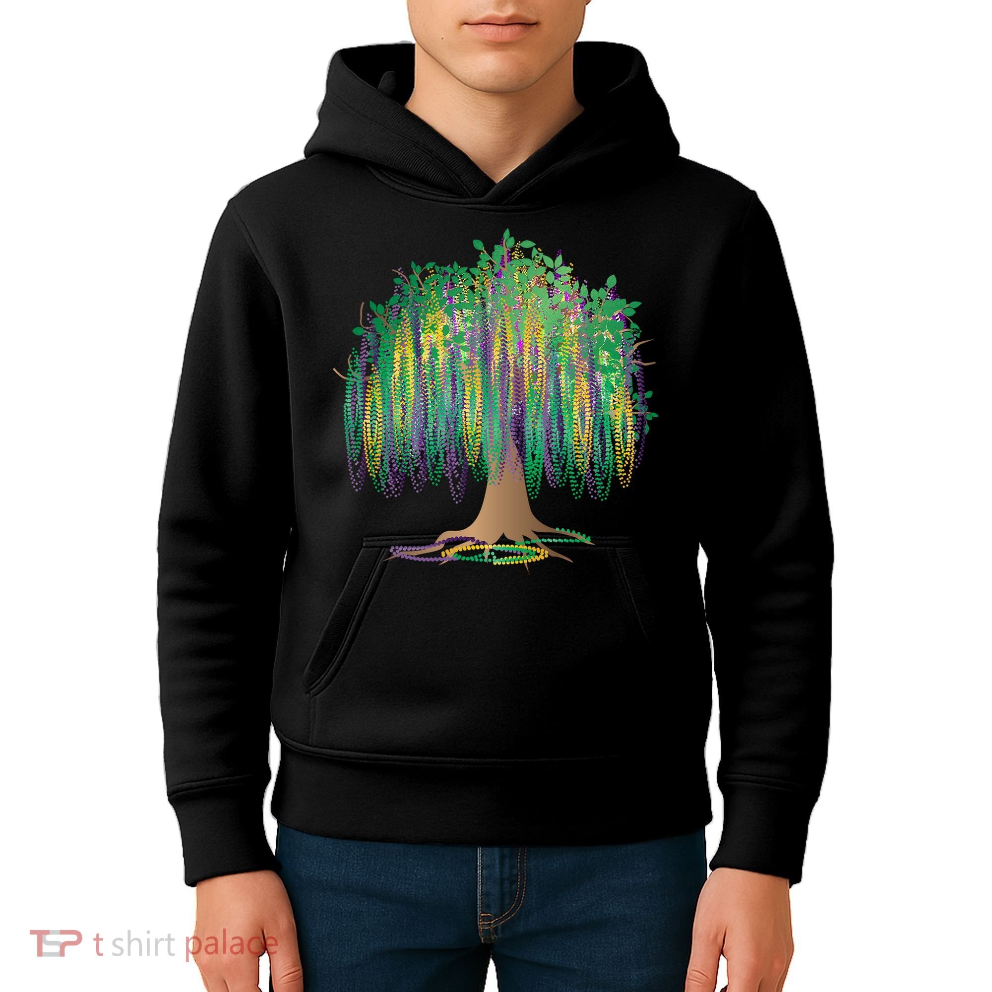 Mardi Gras Bead Tree Celebration Kids Hoodie