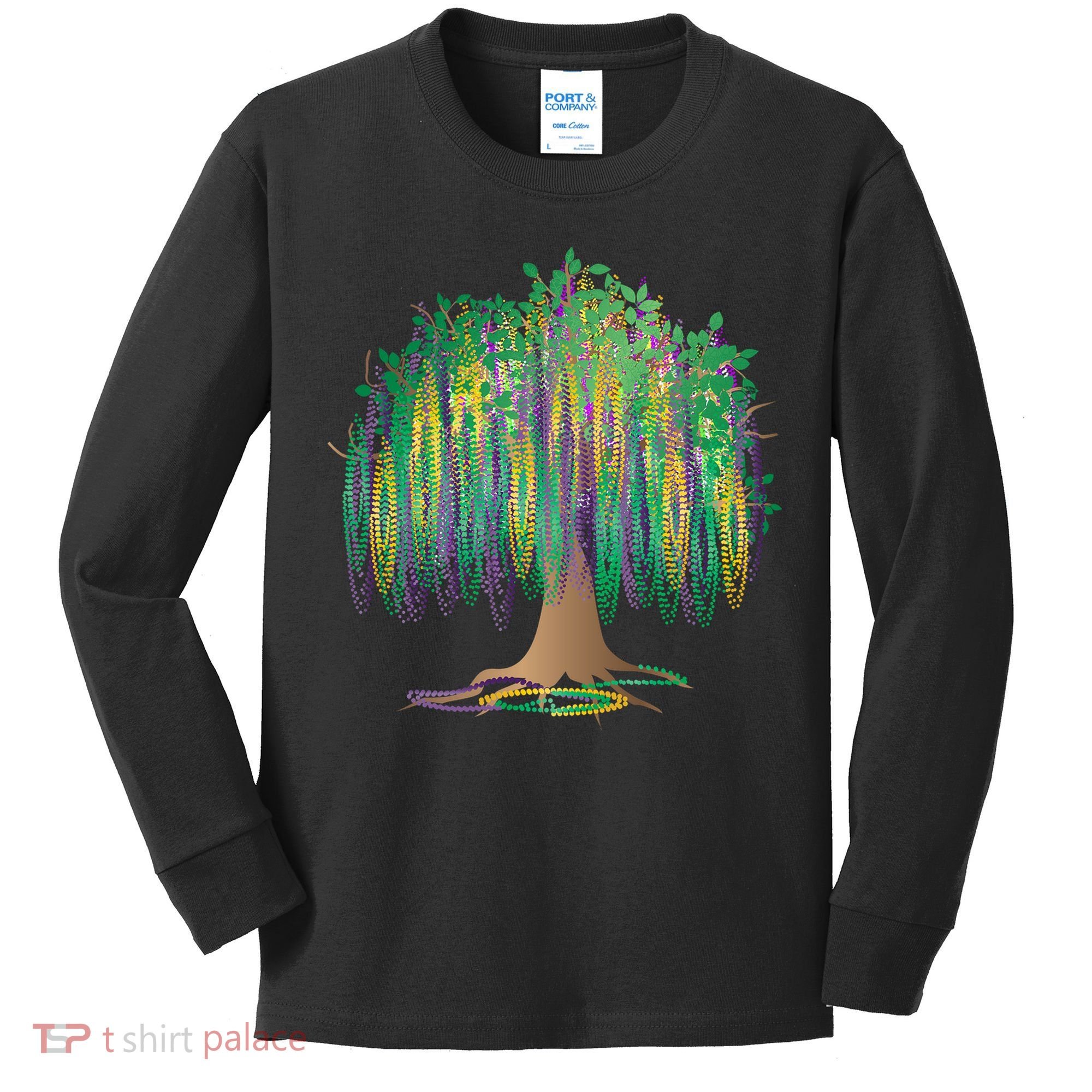 Mardi Gras Bead Tree Celebration Kids Long Sleeve Shirt