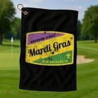 Mardi Gras Bourbon Street & New Orleans Retro Gift Golf Towel thumb 1