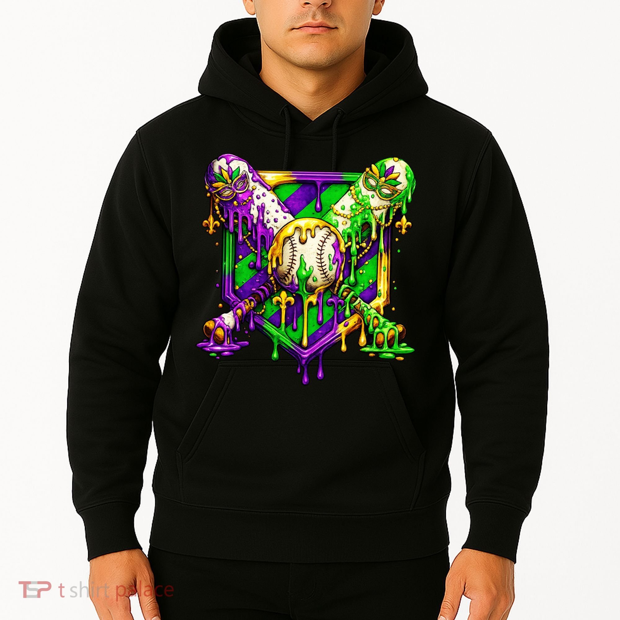 Mardi Gras Baseball Bat Ice Cream Drip Hoodie