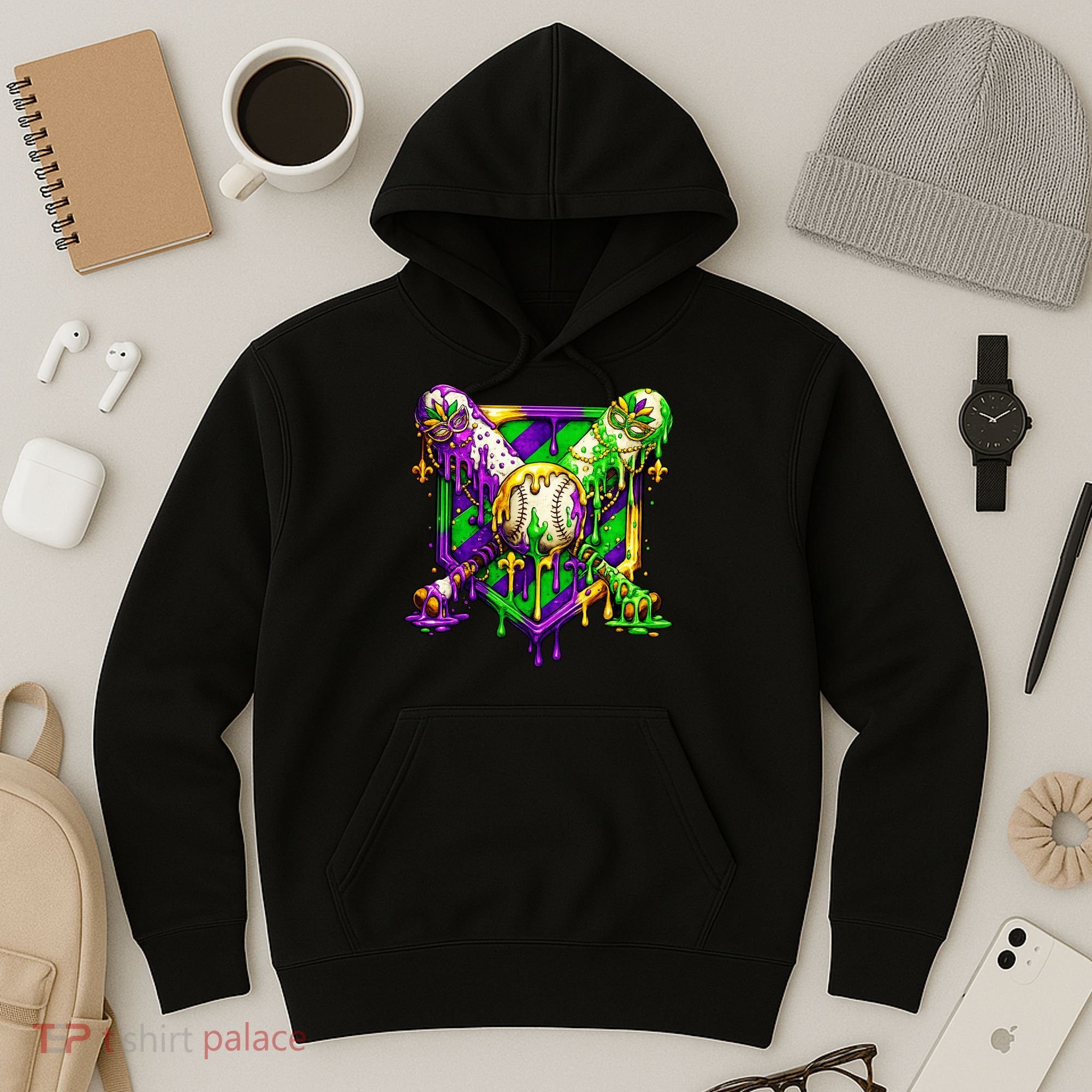 Mardi Gras Baseball Bat Ice Cream Drip Hoodie