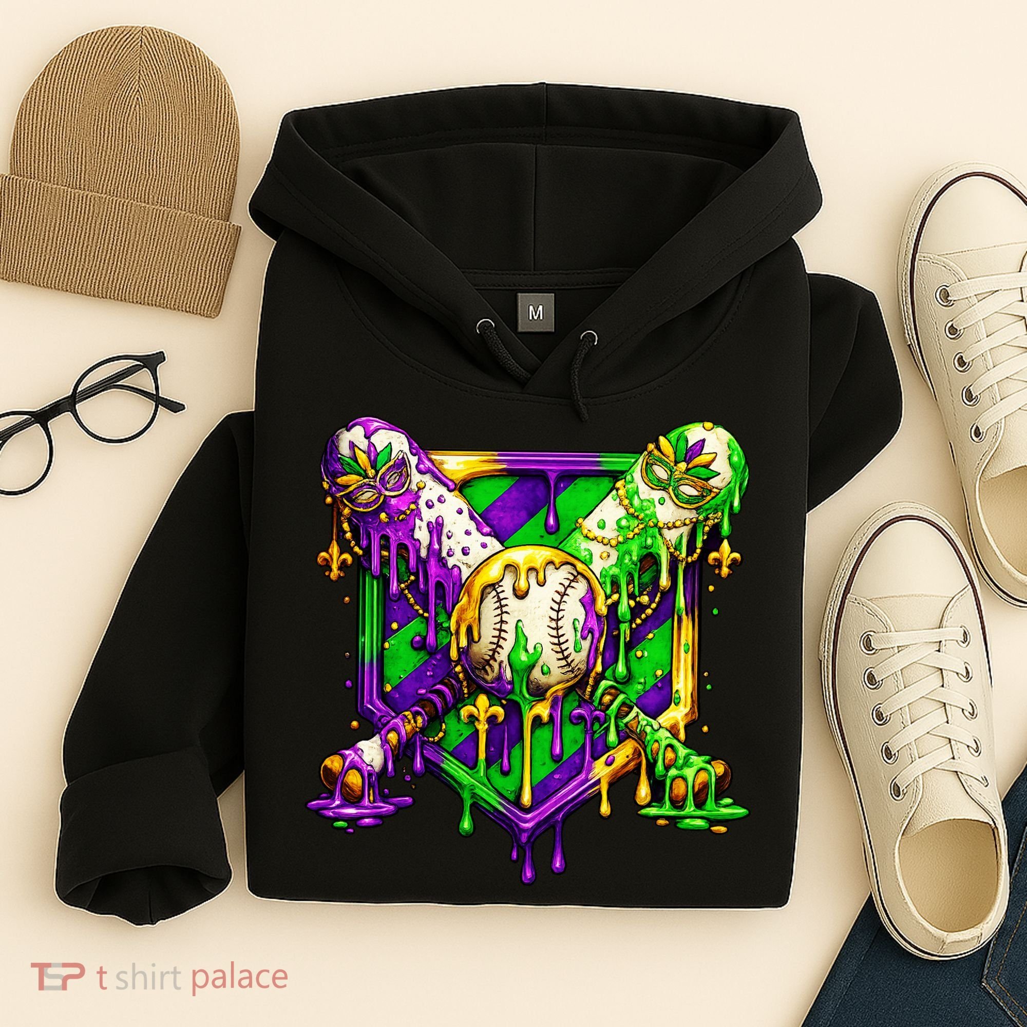 Mardi Gras Baseball Bat Ice Cream Drip Hoodie