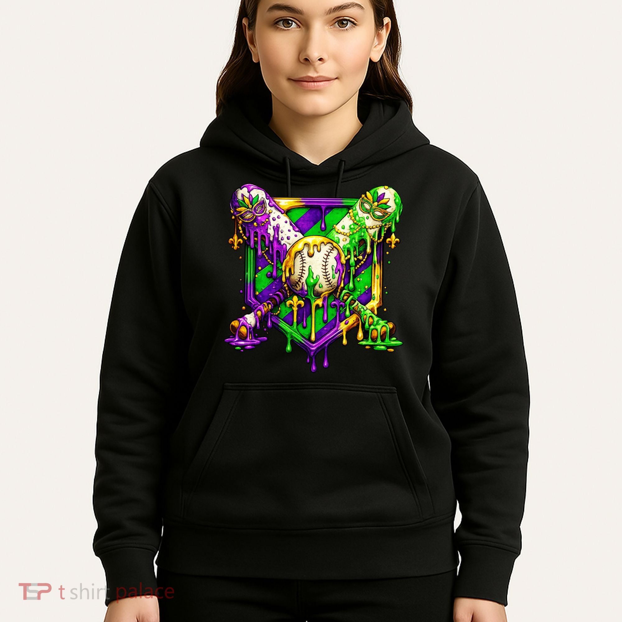Mardi Gras Baseball Bat Ice Cream Drip Hoodie