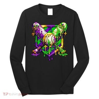 Mardi Gras Baseball Bat Ice Cream Drip Long Sleeve Shirt