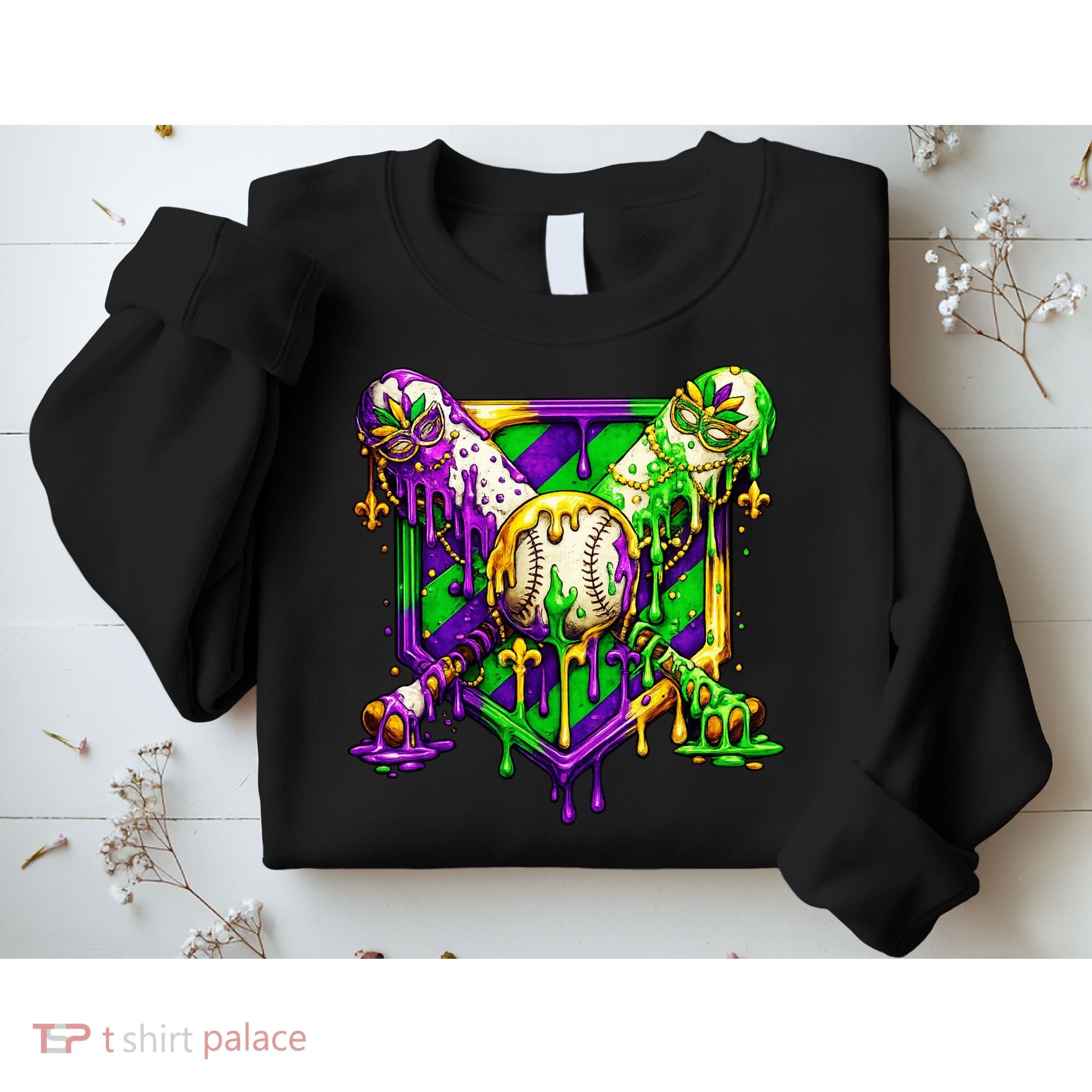 Mardi Gras Baseball Bat Ice Cream Drip Sweatshirt