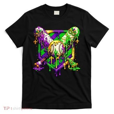 Mardi Gras Baseball Bat Ice Cream Drip T-Shirt