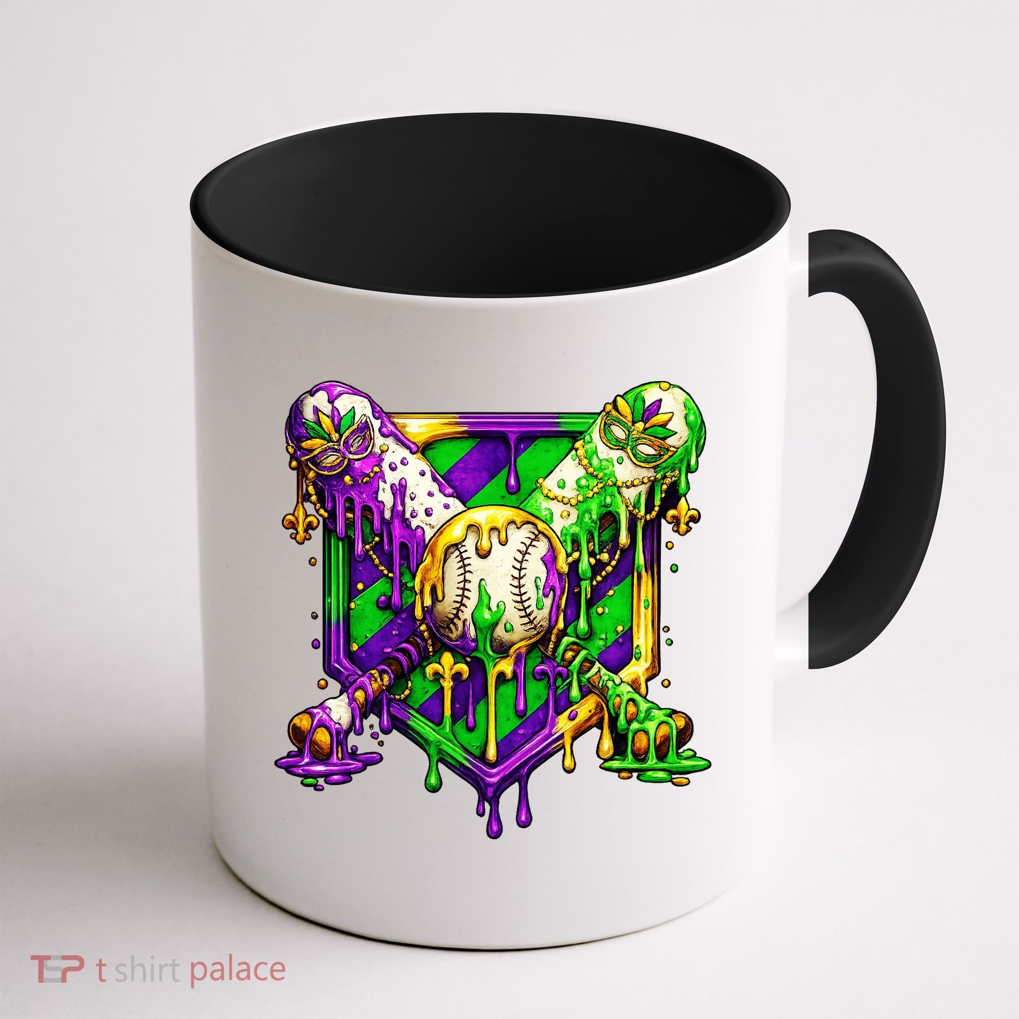 Mardi Gras Baseball Bat Ice Cream Drip Coffee Mug
