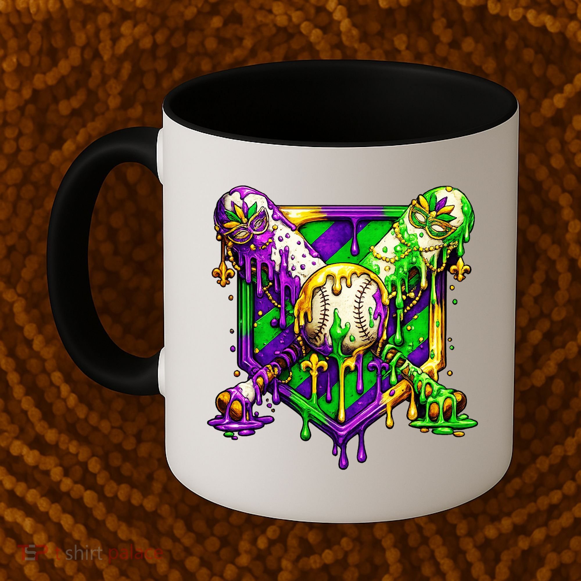 Mardi Gras Baseball Bat Ice Cream Drip Coffee Mug