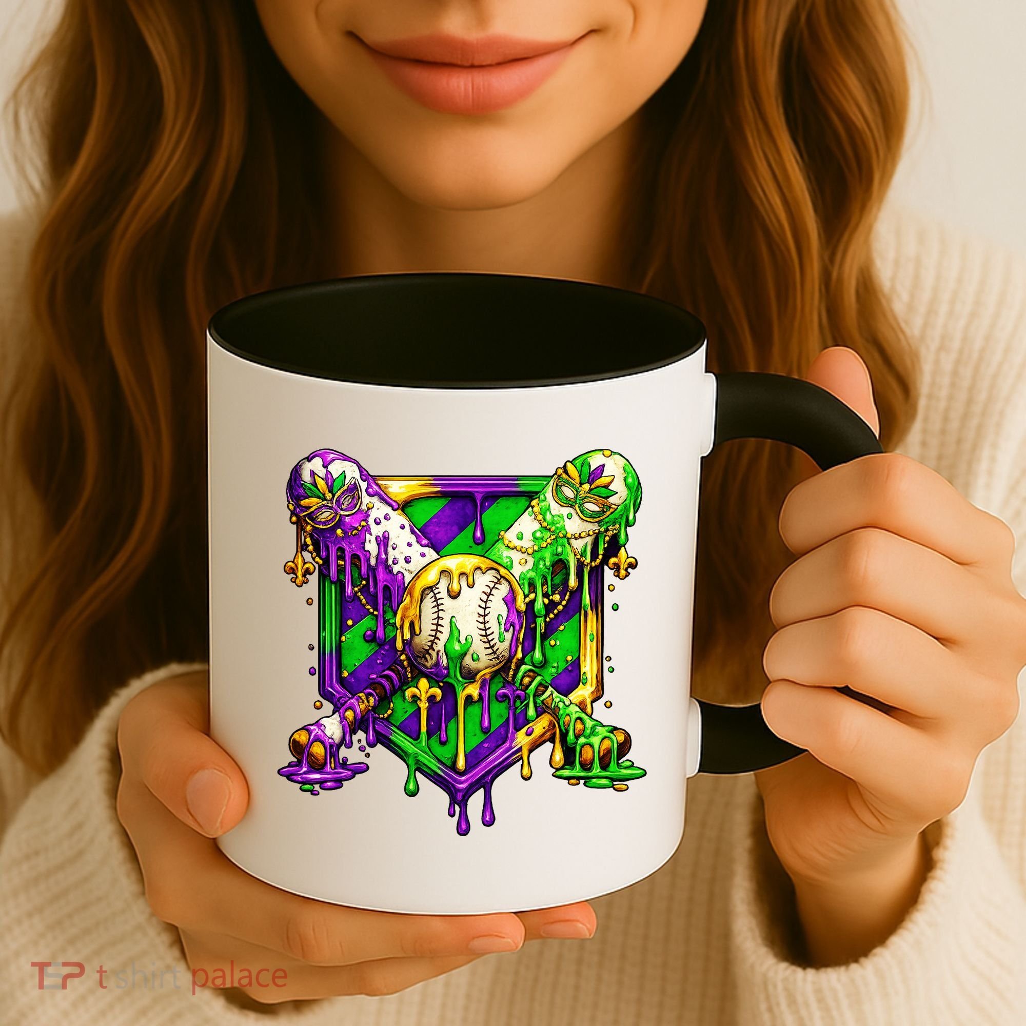Mardi Gras Baseball Bat Ice Cream Drip Coffee Mug
