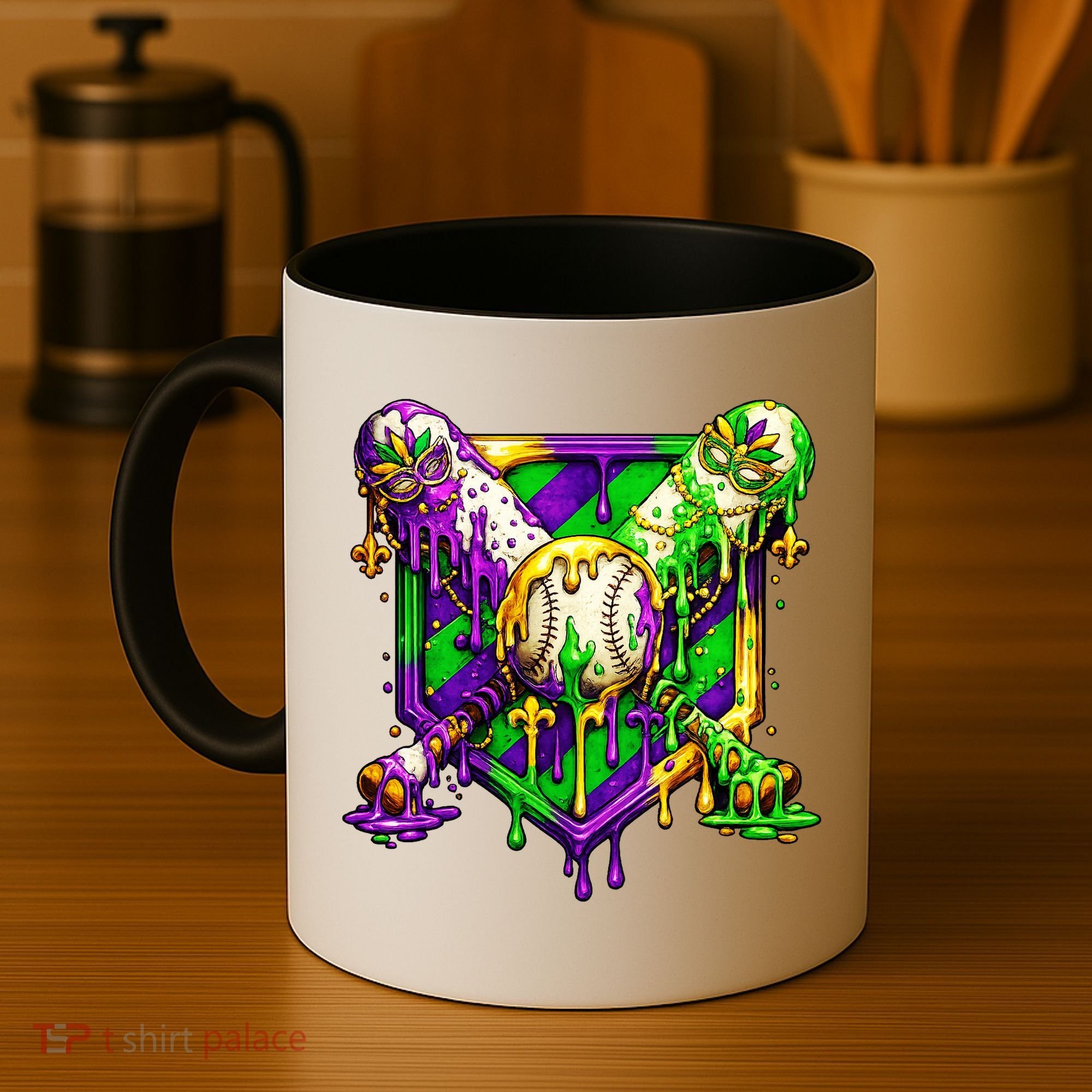 Mardi Gras Baseball Bat Ice Cream Drip Coffee Mug